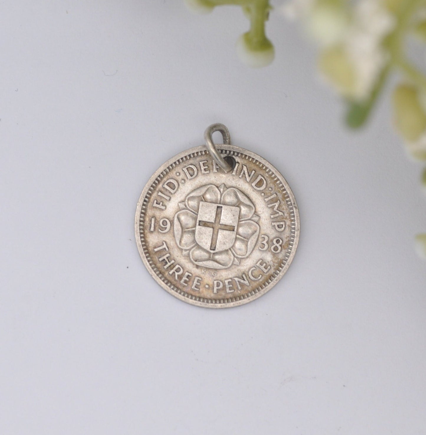 Vintage Silver George VI Threepence 1938 Coin Charm Pendant - Silver Coin Jewellery
