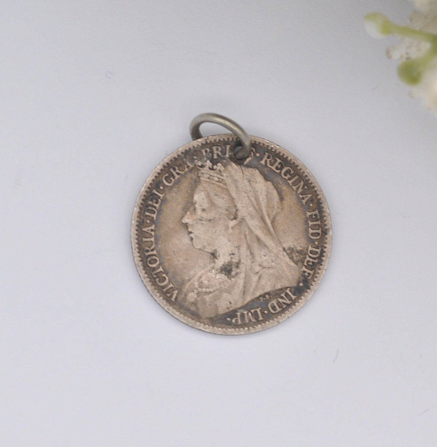 Antique Victorian Silver Sixpence 1898 Coin Charm Pendant - Silver Coin Jewellery
