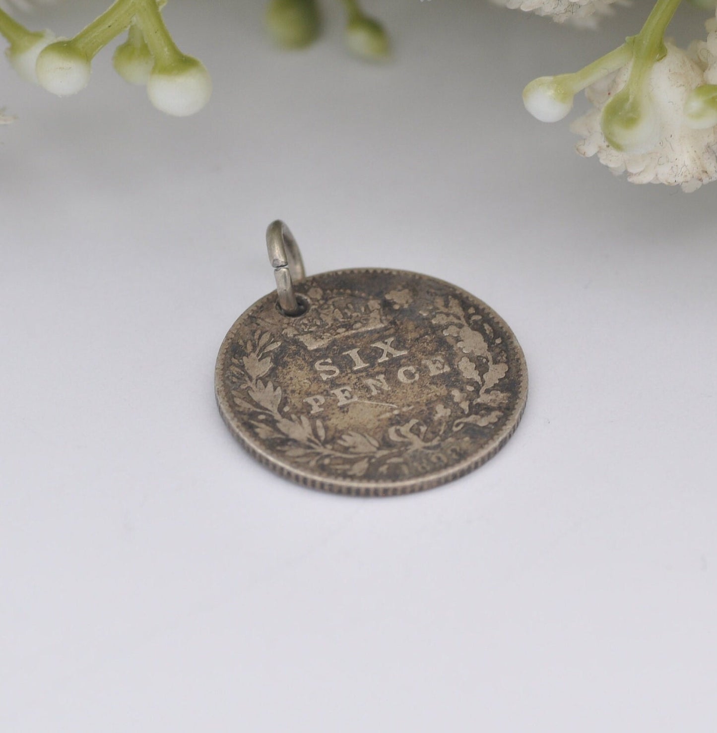 Antique Victorian Silver Sixpence 1898 Coin Charm Pendant - Silver Coin Jewellery