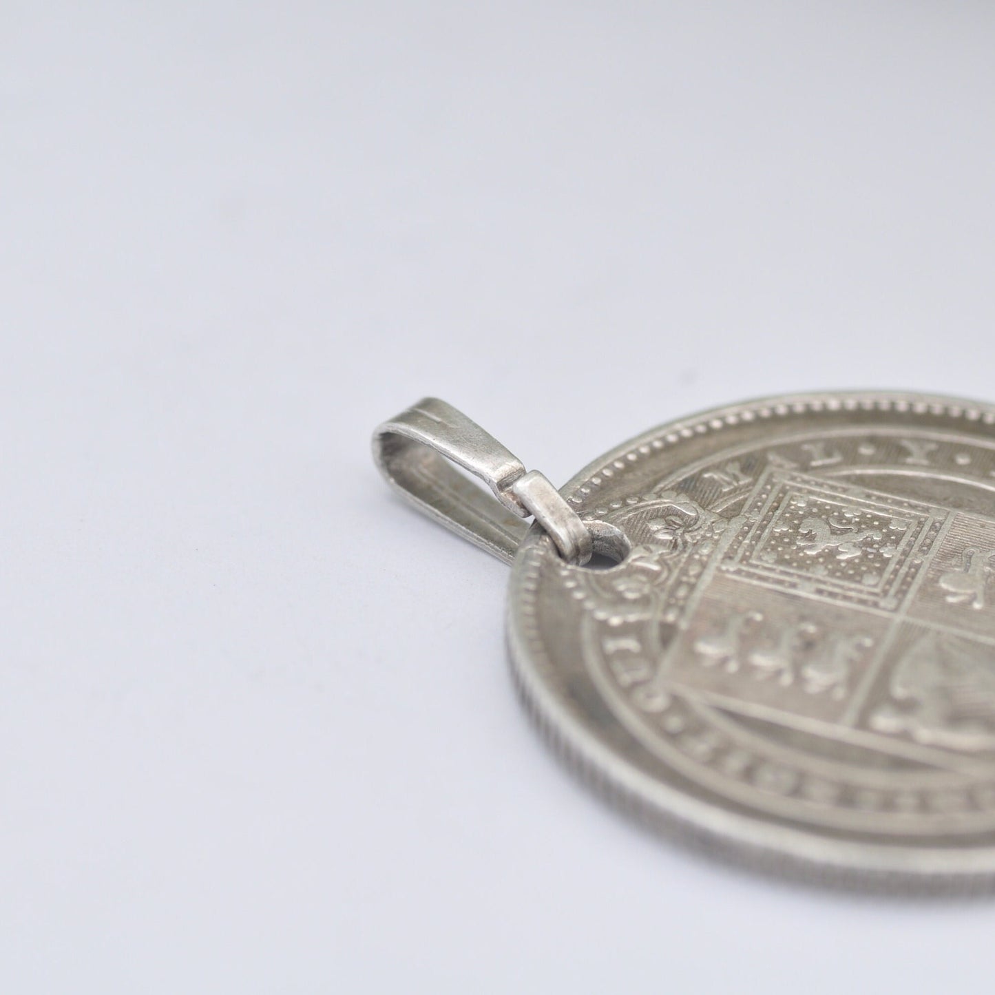Antique Victorian Silver Shilling 1887 Coin Charm Pendant - Victoria Silver Coin Jewellery | Shield