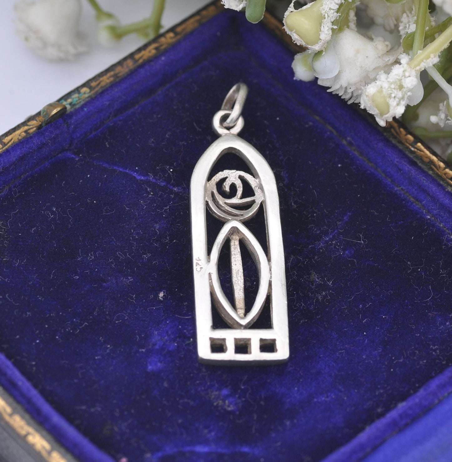 Vintage Sterling Silver Celtic Flower Openwork Pendant - Charles Rennie Mackintosh Style