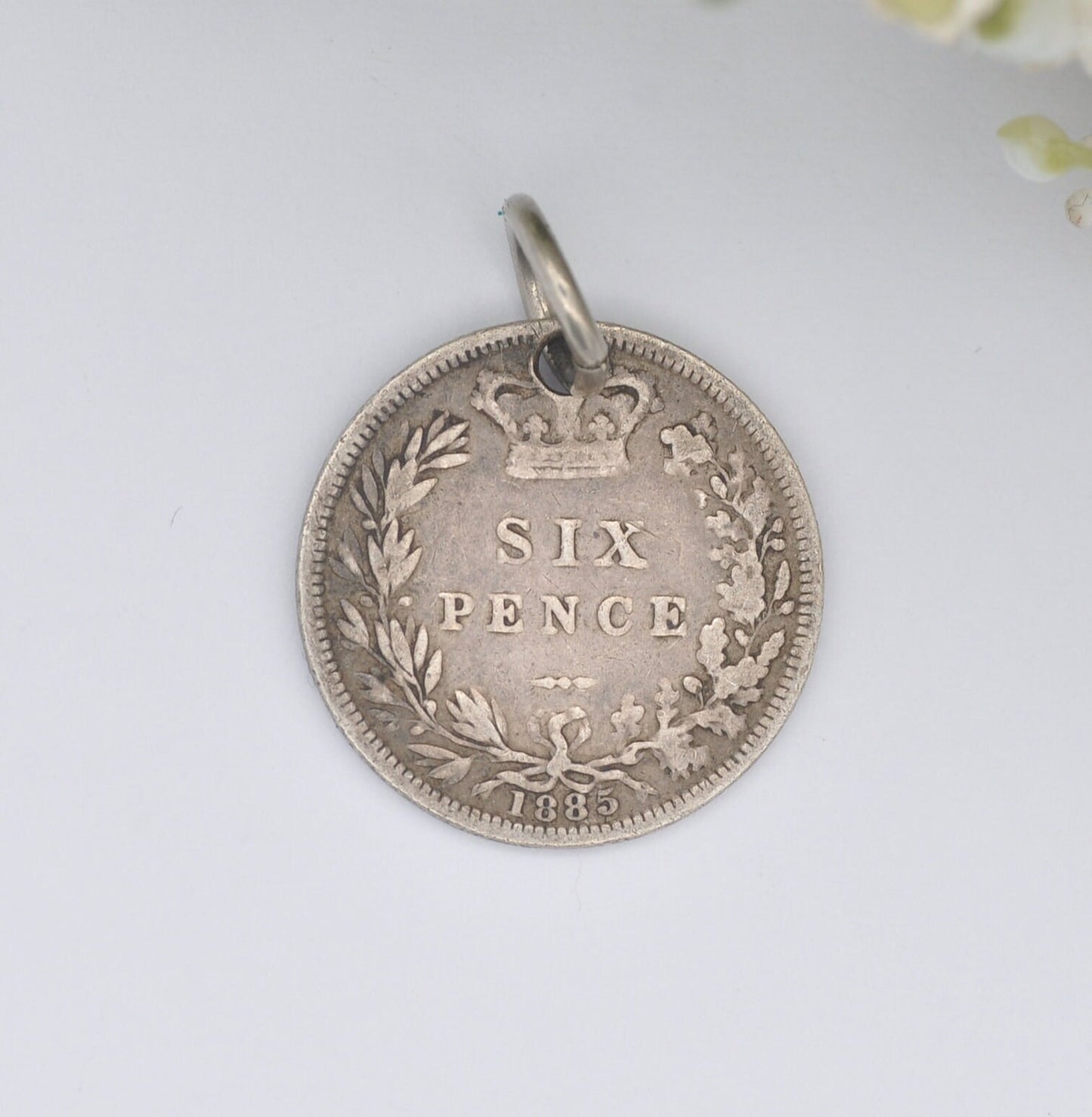 Antique Victorian Sterling Silver Six Pence 1885 Coin Charm Pendant - Victorian Silver Coin Jewellery