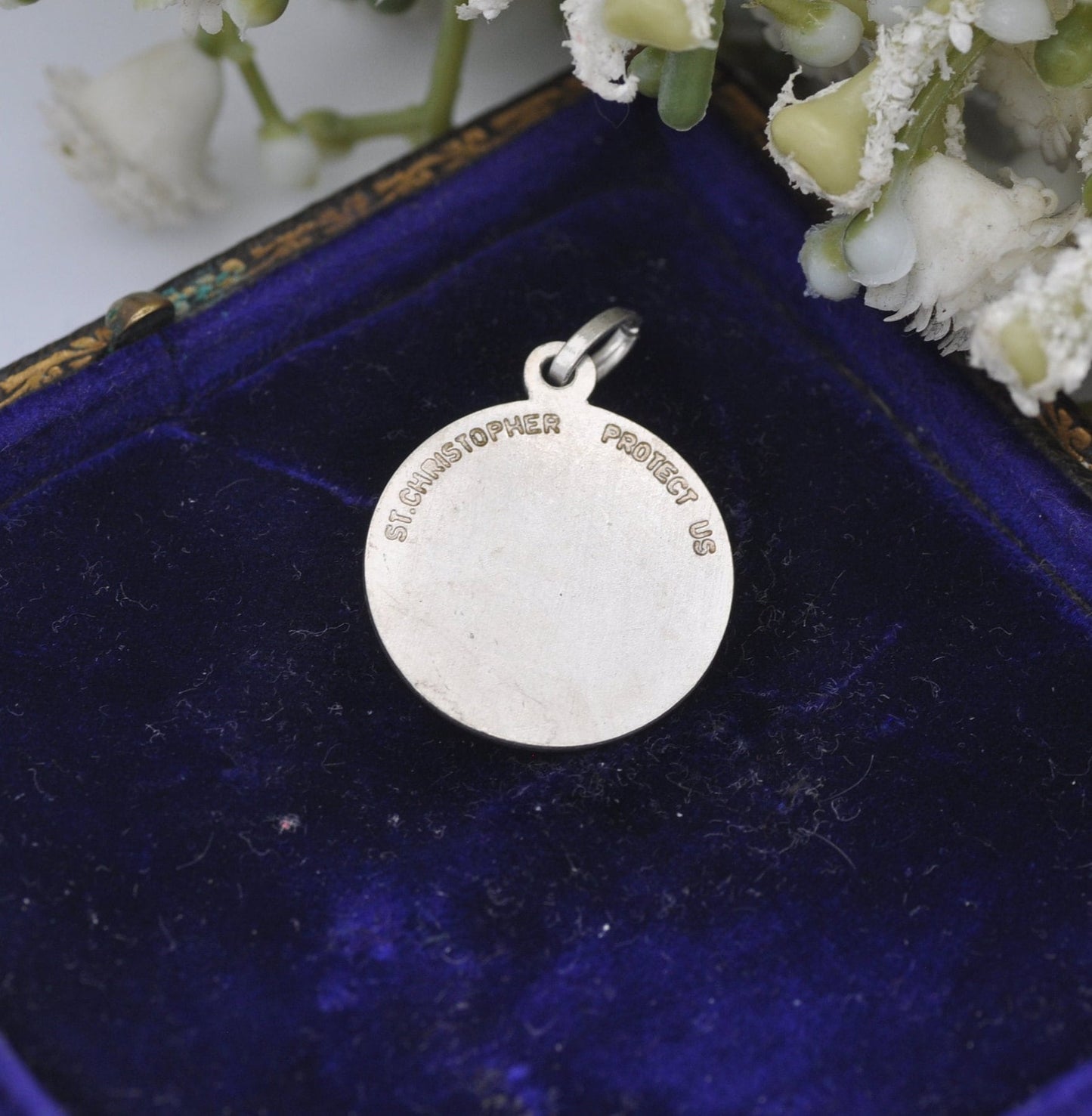 Vintage Sterling Silver St. Christopher Charm Pendant with Love Heart Border
