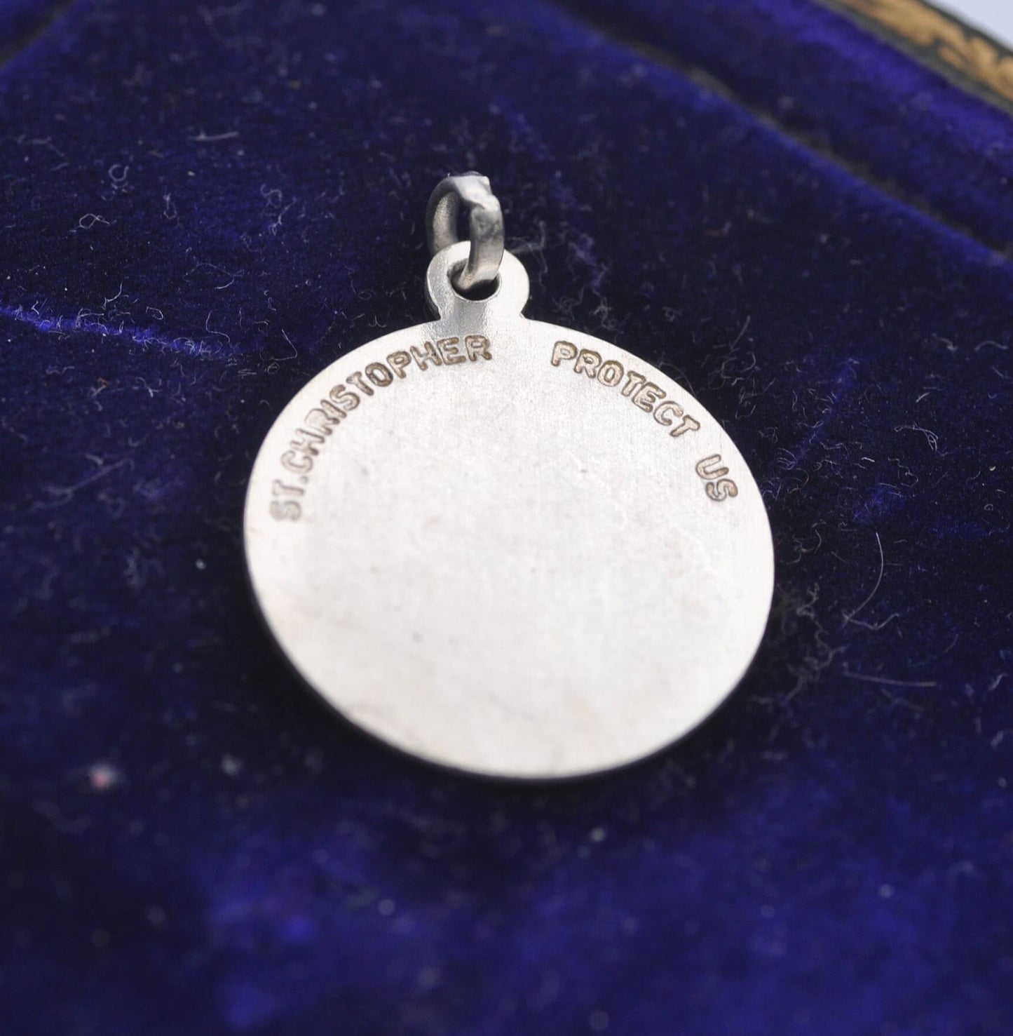 Vintage Sterling Silver St. Christopher Charm Pendant with Love Heart Border