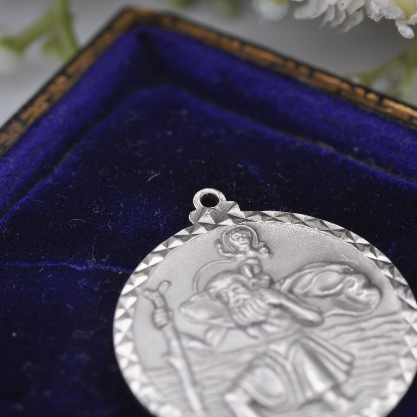 Vintage Sterling Silver St. Christopher Charm Pendant - Large Circle