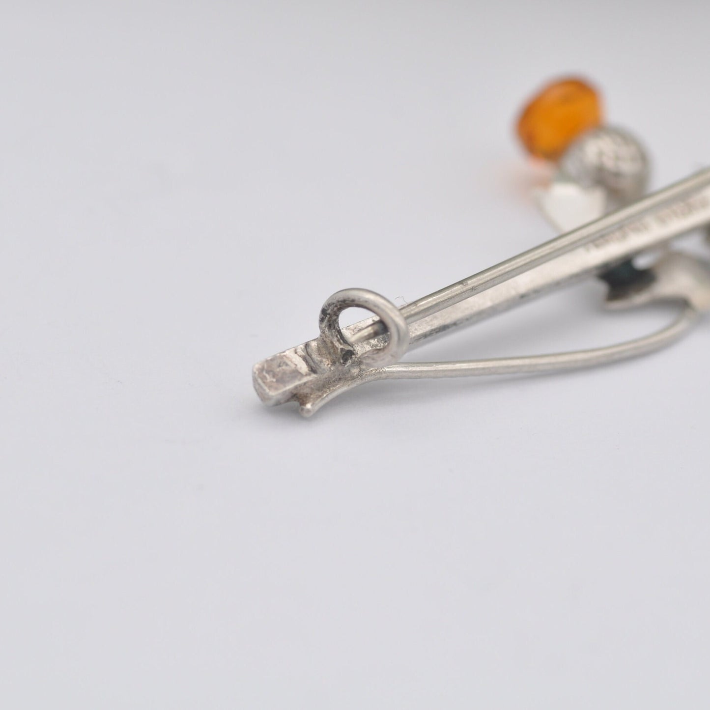Antique Scottish Sterling Silver Thistle Bar Brooch - Orange Paste | Hand Engraved