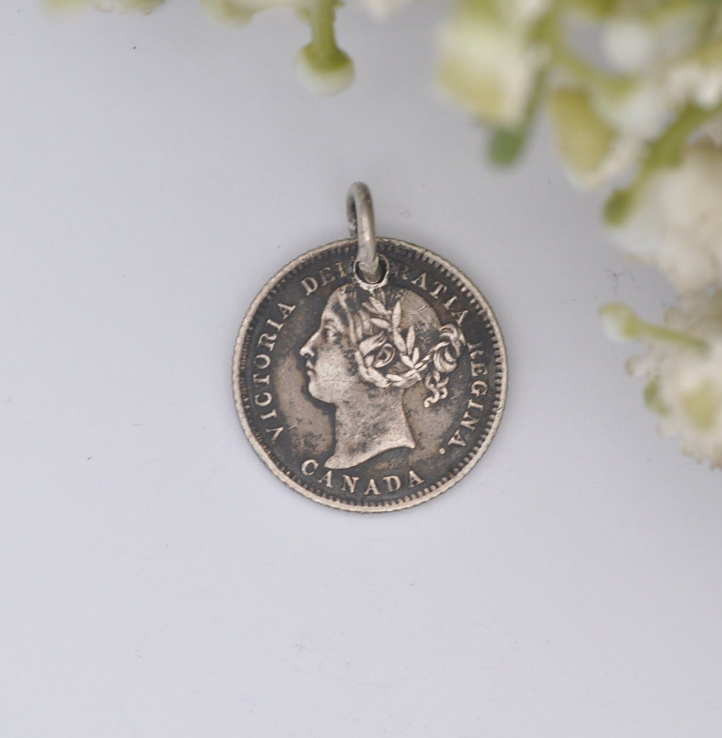 Antique Sterling Silver Victoria 10 Cents Canada Coin 1882 Charm Pendant - Victorian Silver Coin Jewellery