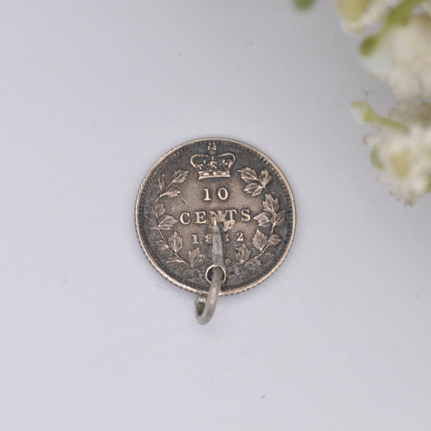Antique Sterling Silver Victoria 10 Cents Canada Coin 1882 Charm Pendant - Victorian Silver Coin Jewellery