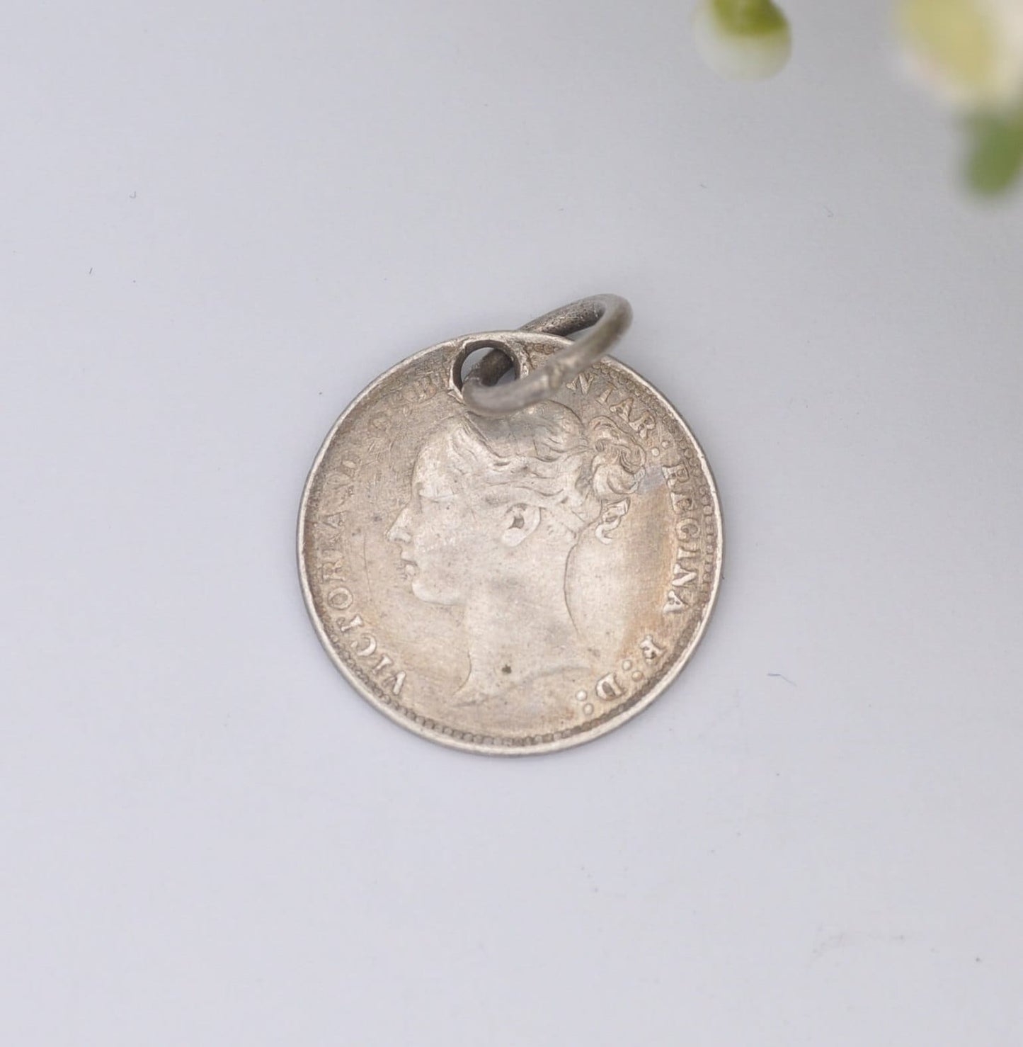 Antique Victorian Silver Three Pence 1885 Coin Charm Pendant - Young Head | Victorian Silver Coin Jewellery