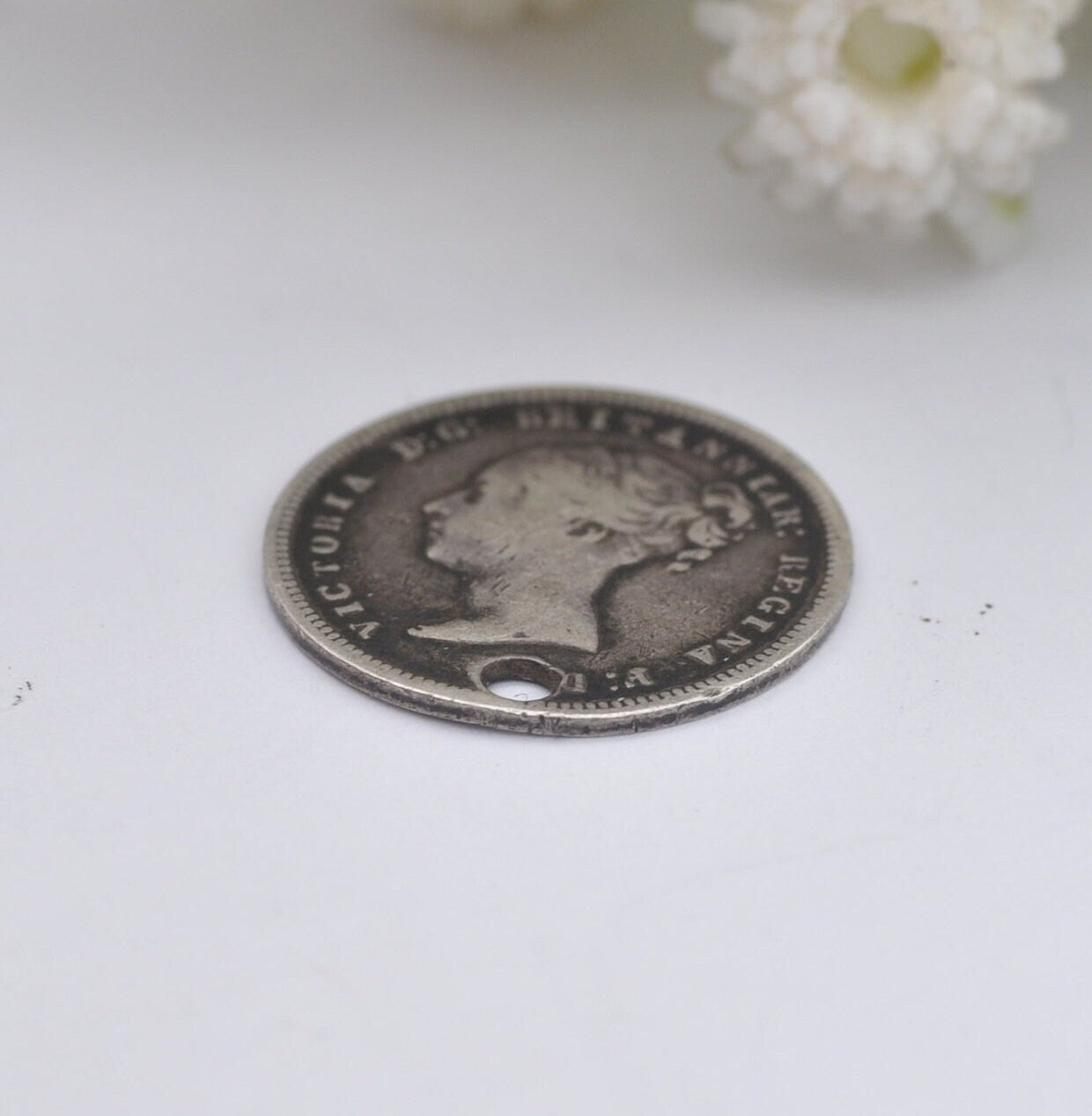 Antique Victorian Silver Fourpence 1848 Coin Charm Pendant - Young Head | Old Groat | Pierced Coin Jewellery