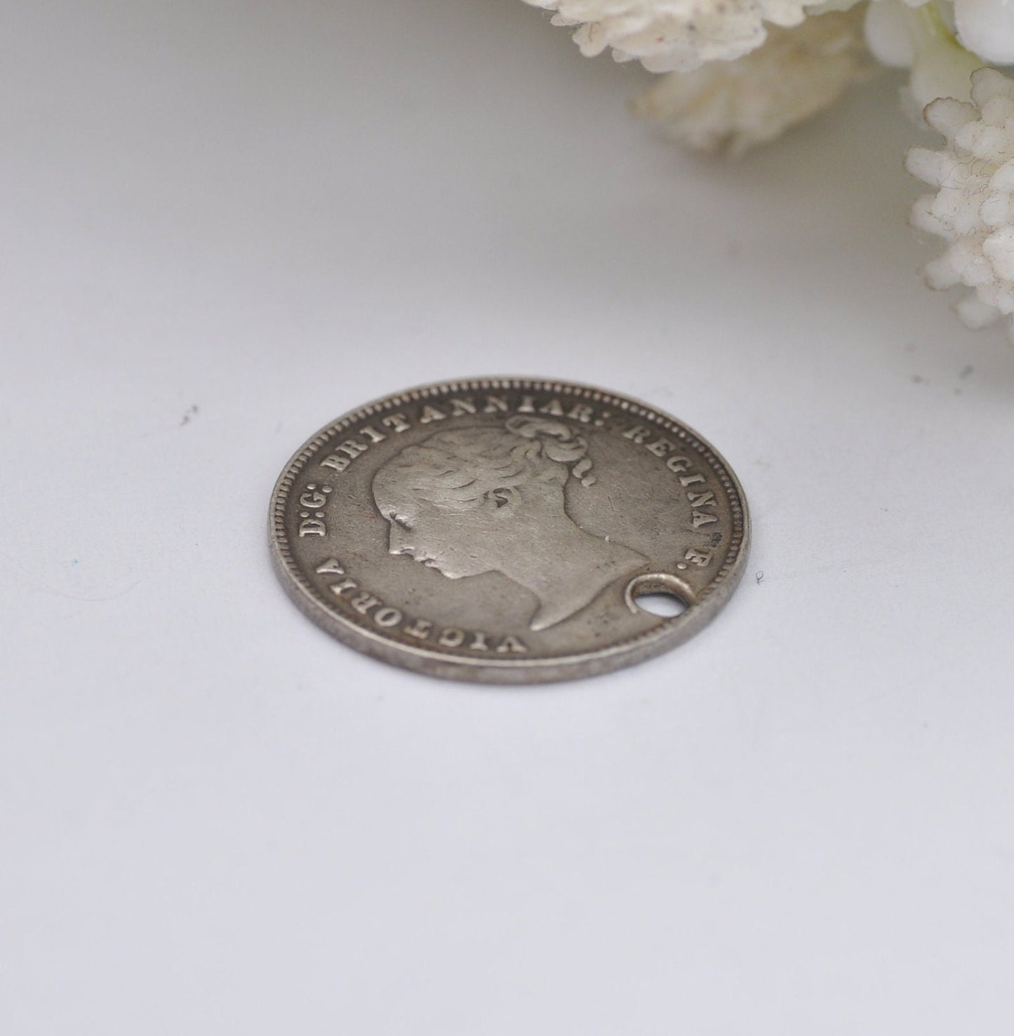 Antique Victorian Silver Fourpence 1875 Maundy Coin Charm Pendant - Young Head | Old Groat | Pierced Coin Jewellery