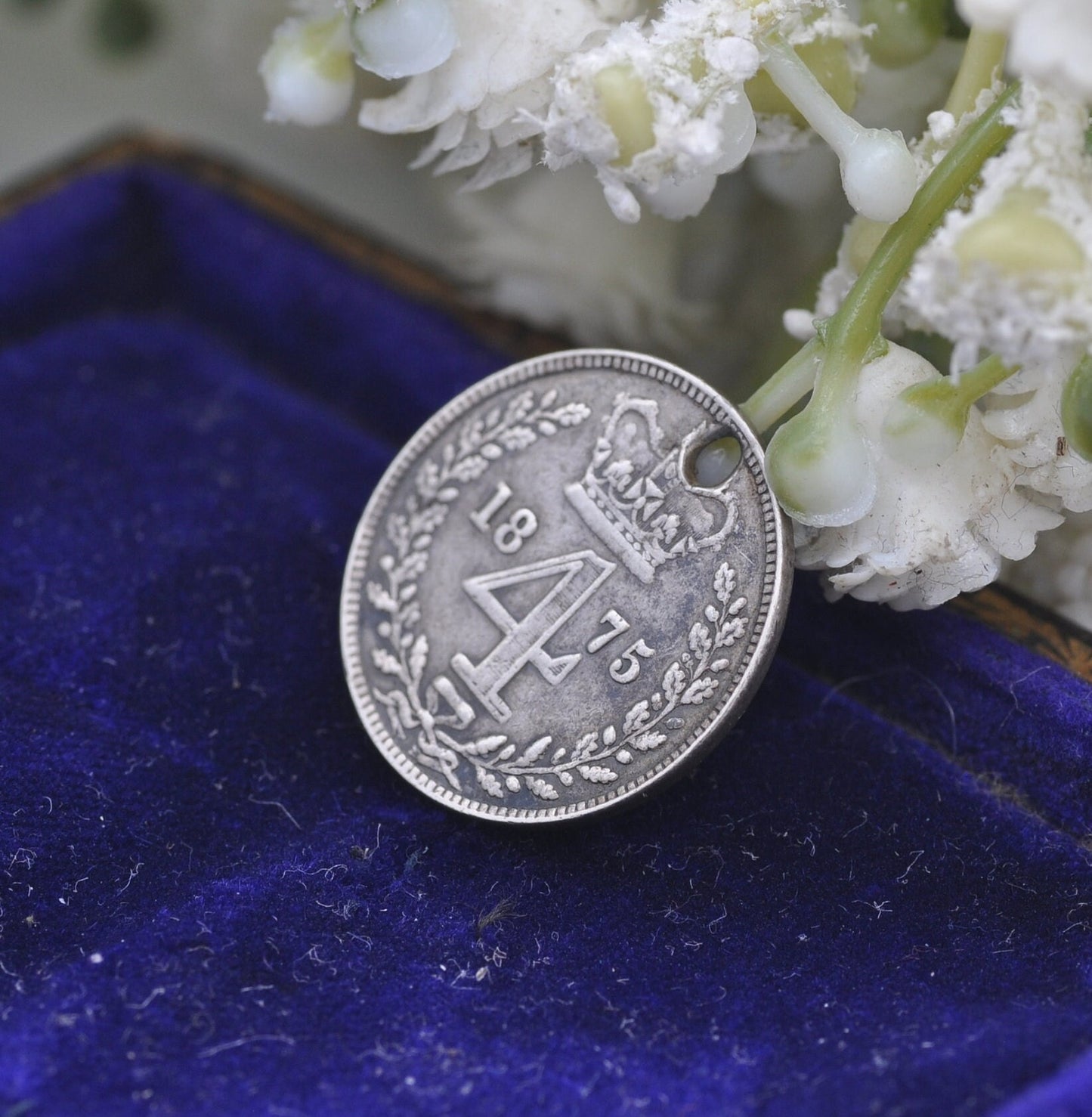 Antique Victorian Silver Fourpence 1875 Maundy Coin Charm Pendant - Young Head | Old Groat | Pierced Coin Jewellery