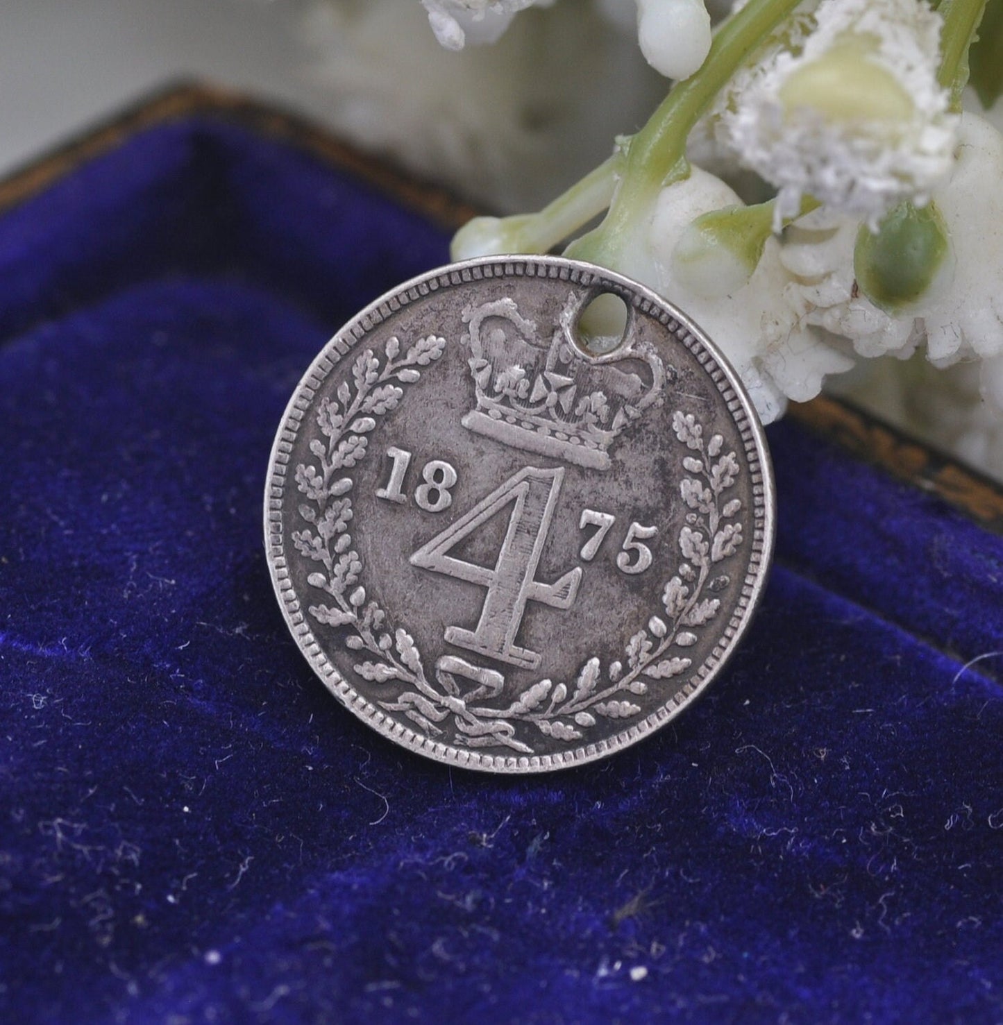 Antique Victorian Silver Fourpence 1875 Maundy Coin Charm Pendant - Young Head | Old Groat | Pierced Coin Jewellery