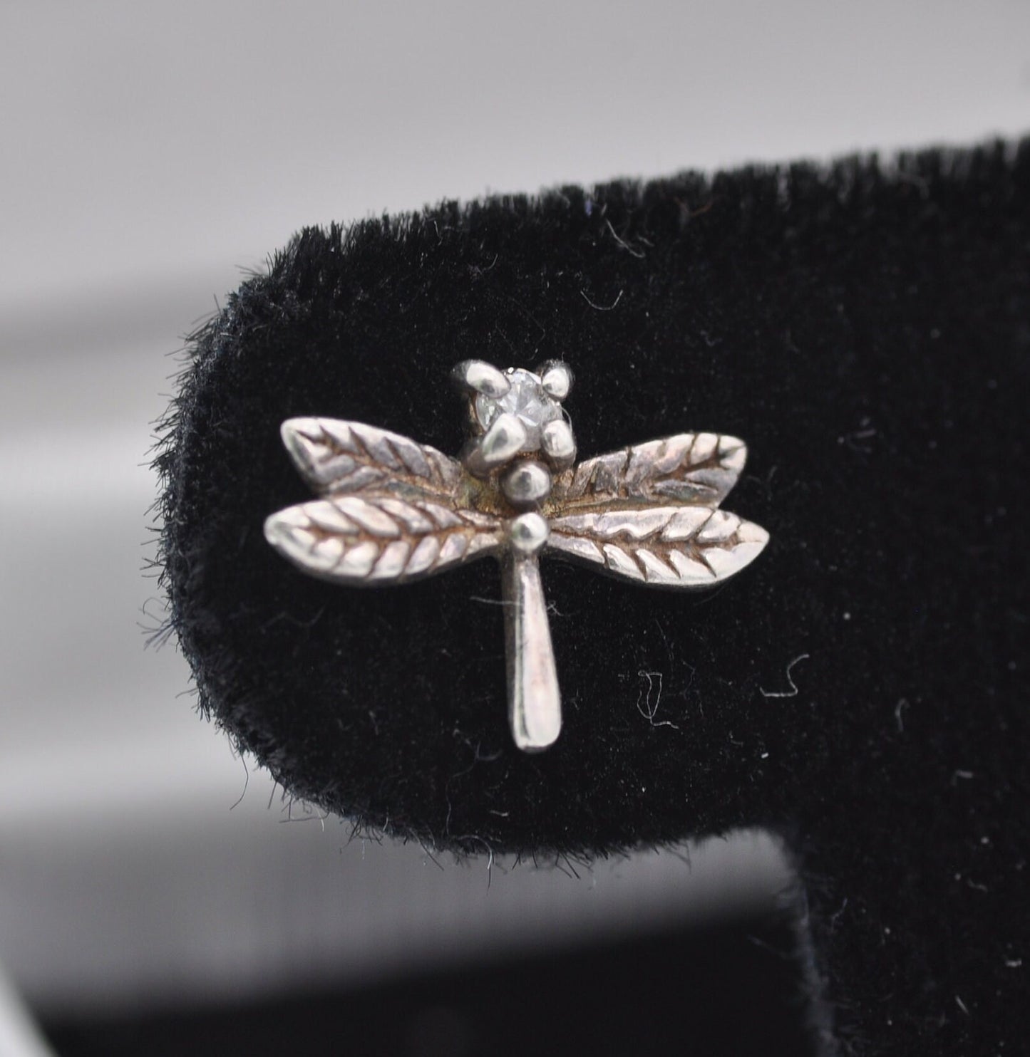 Vintage Sterling Silver Diamond Dragonfly Stud Earrings - Diamond Head Insect