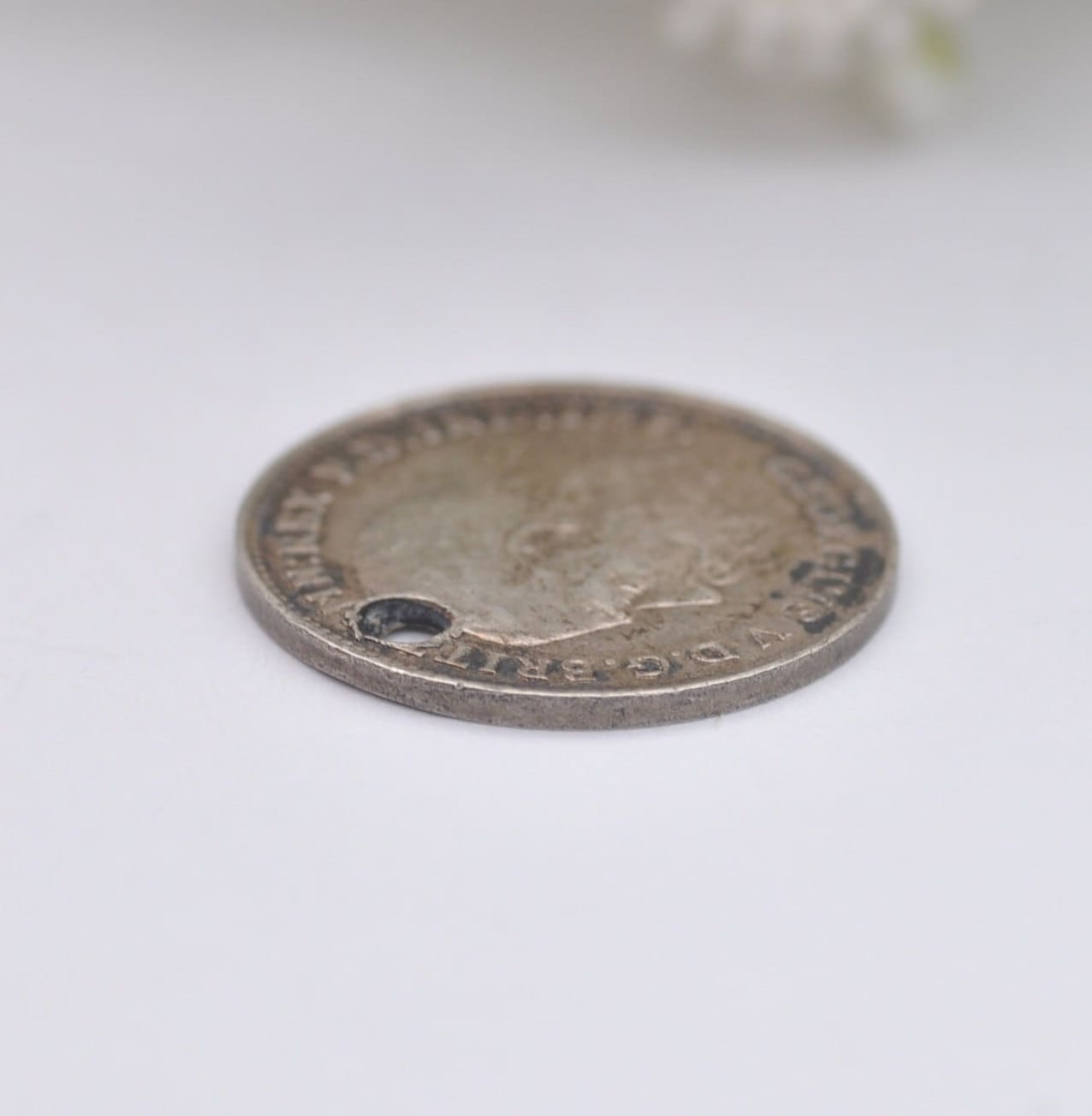 Antique Silver George V Three Pence 1914 Coin Charm Pendant