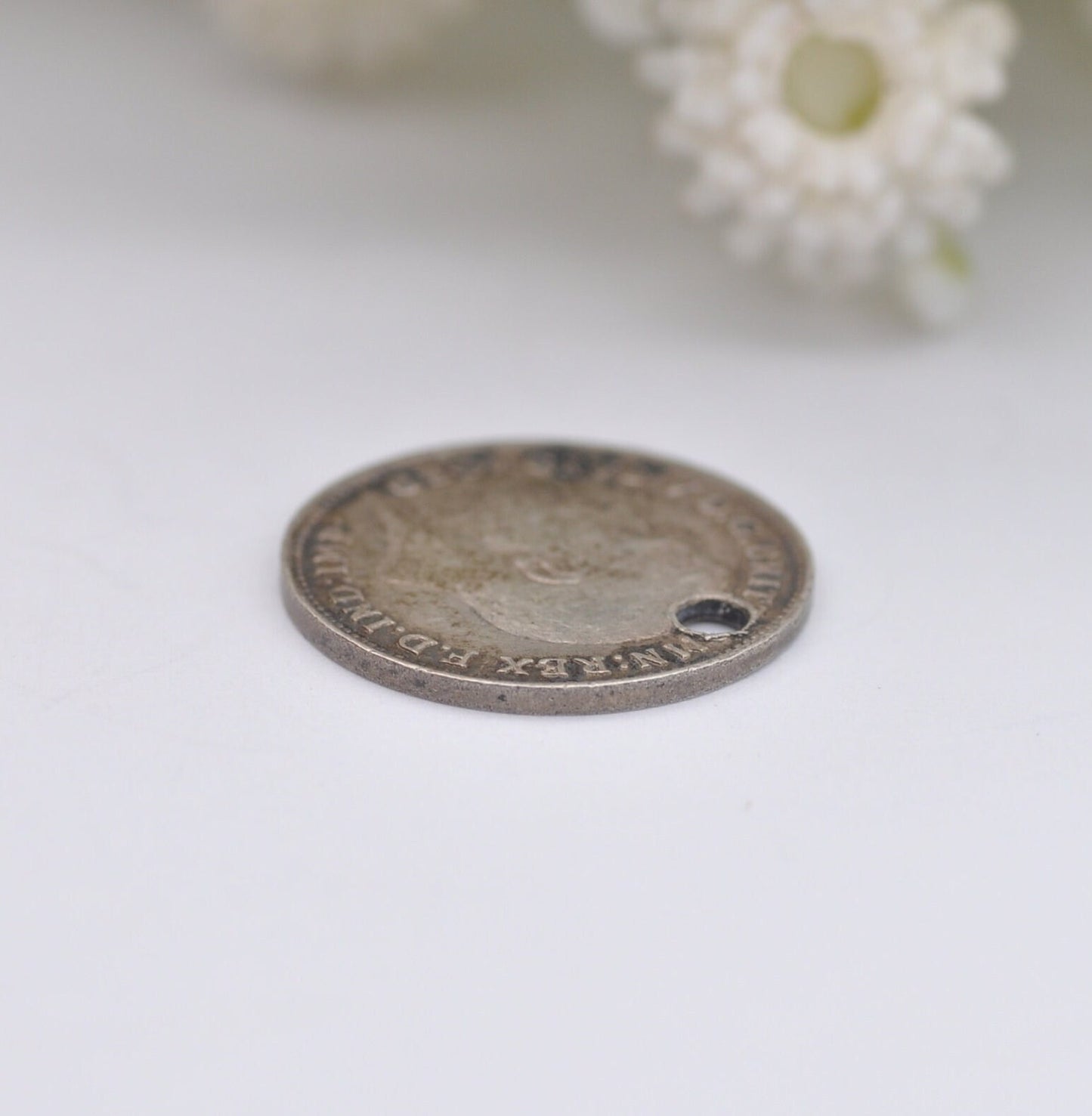 Antique Silver George V Three Pence 1914 Coin Charm Pendant