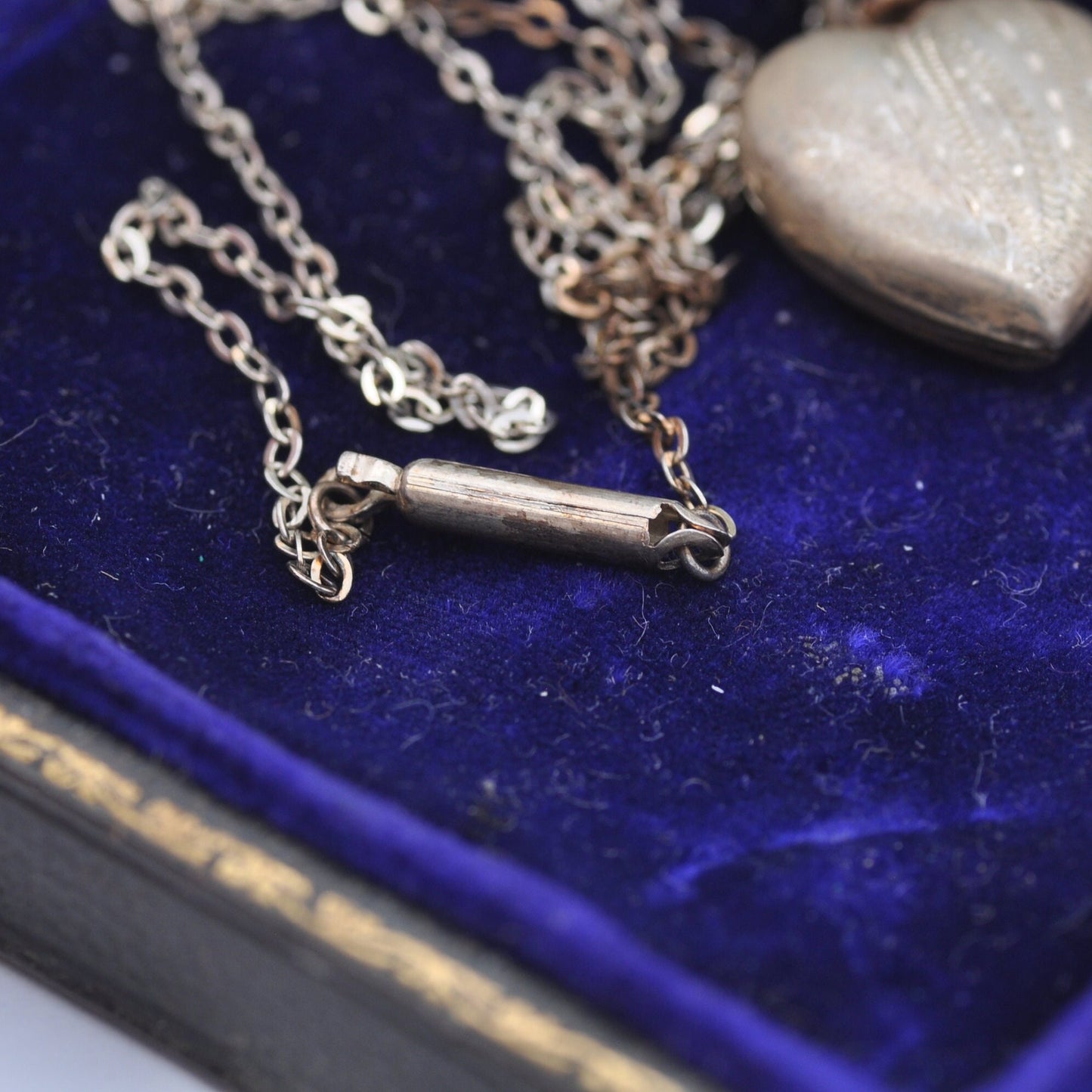 Antique Sterling Silver Puffed Heart Pendant Necklace with Hand Cut Design
