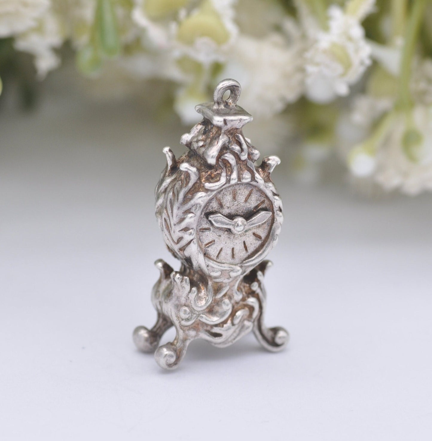 Vintage Sterling Silver Mantel Clock Charm Pendant