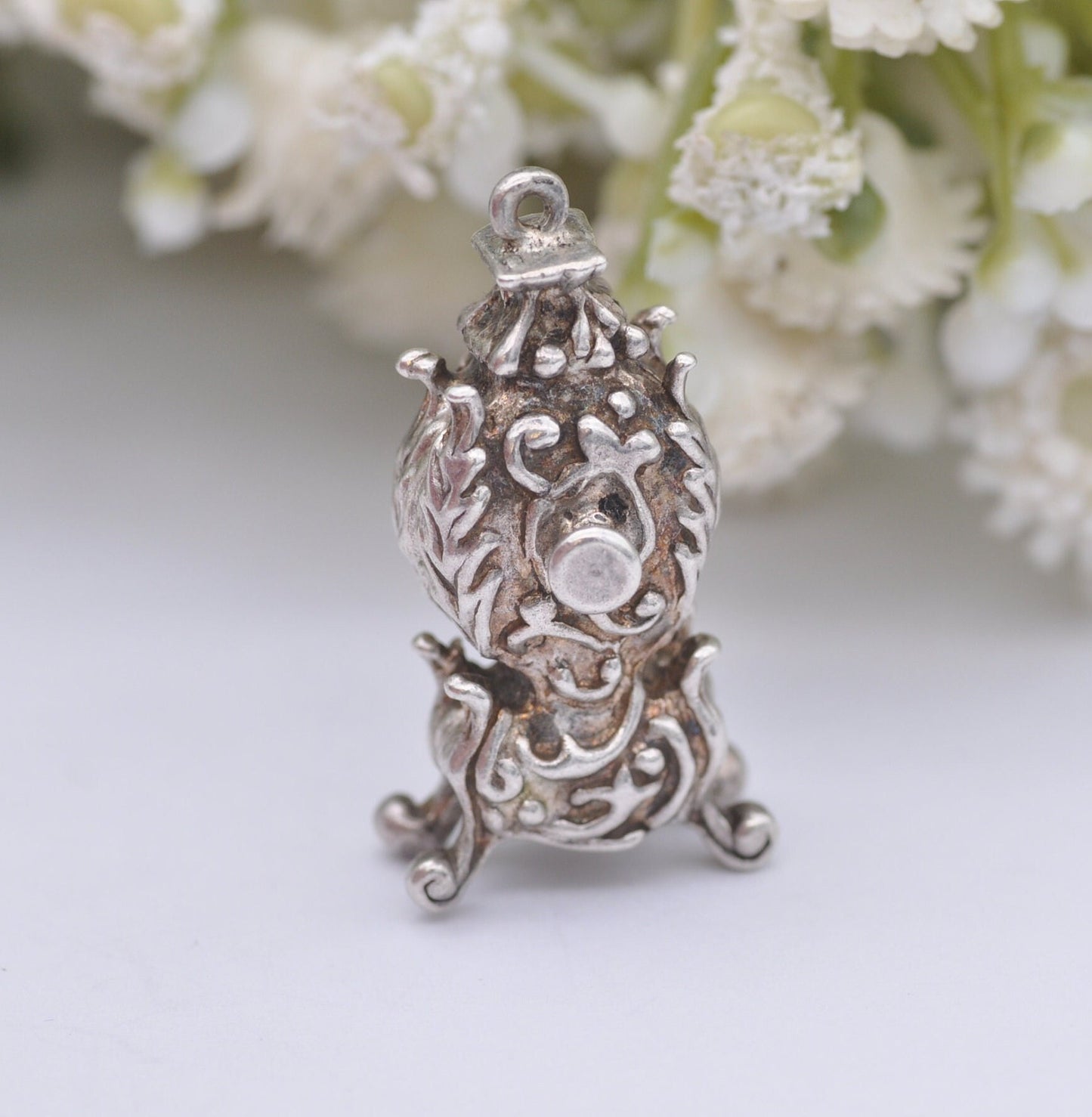 Vintage Sterling Silver Mantel Clock Charm Pendant