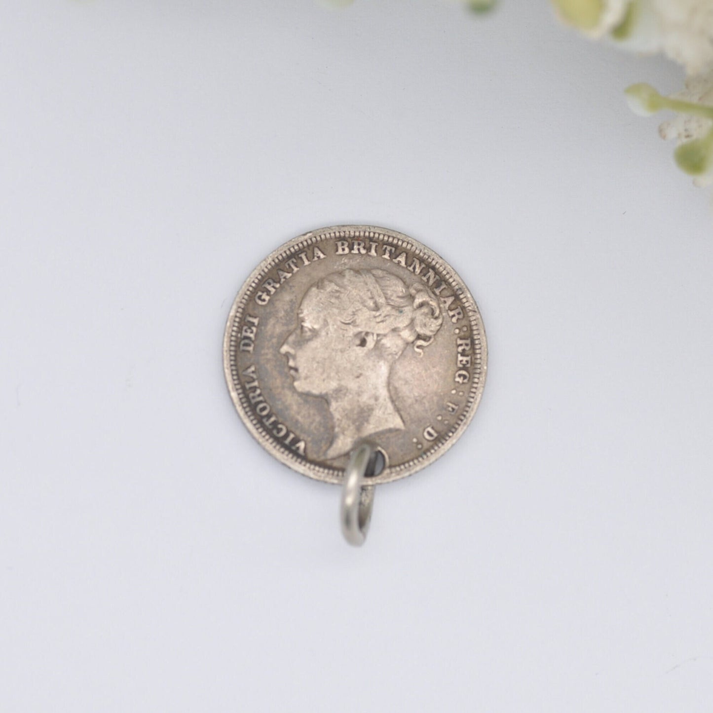 Antique Victorian Sterling Silver Six Pence 1885 Coin Charm Pendant - Victorian Silver Coin Jewellery