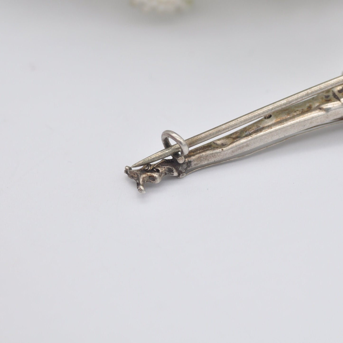 Antique Sterling Silver Banjo Brooch with Purple Paste Body - Victorian Novelty Musical Instrument Jewellery