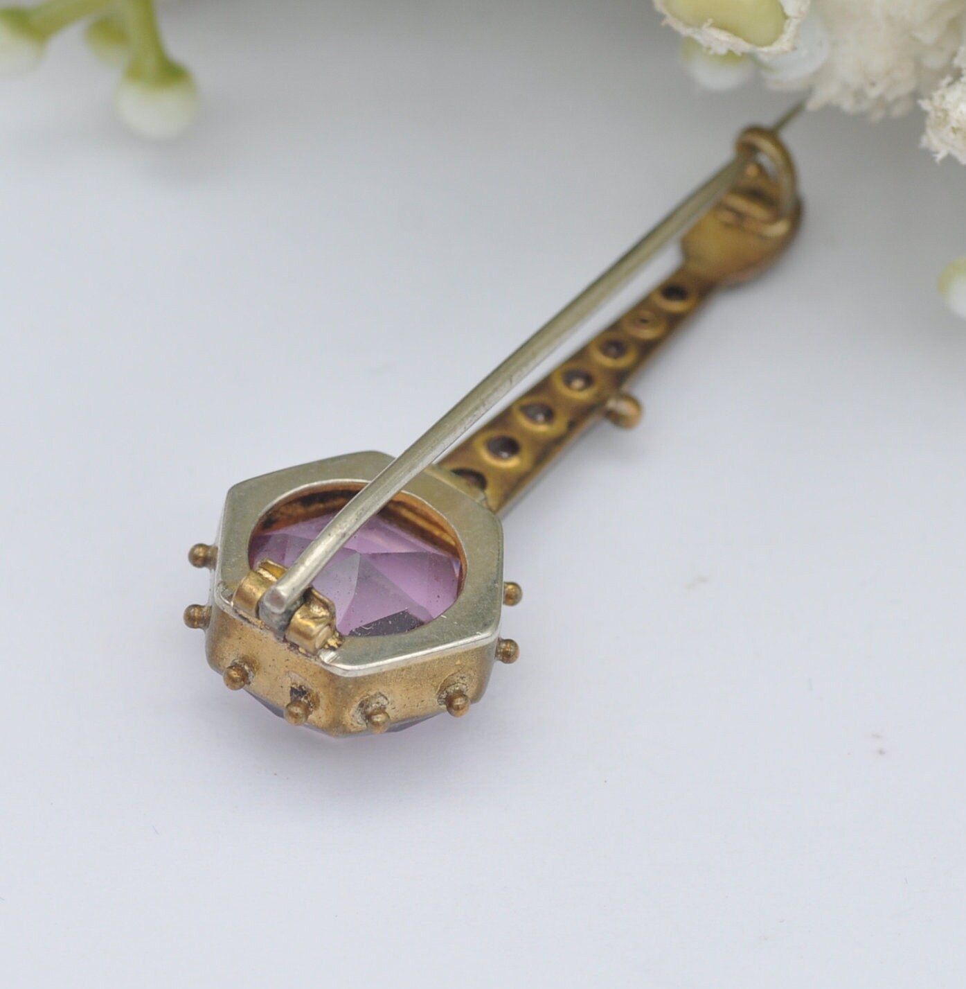 Antique Silver Gilt Banjo Brooch with Paste Stones - Victorian Novelty Instrument Jewellery