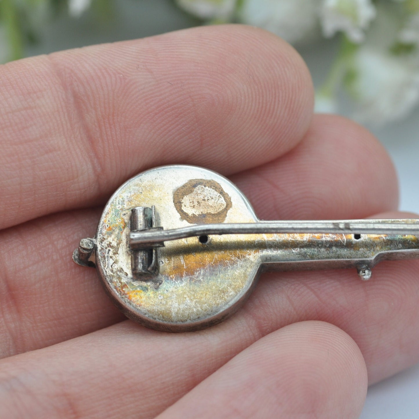 Antique Victorian Sterling Silver Banjo Brooch with Strings - Victorian Novelty Instrument Jewellery | Aesthetic Movement