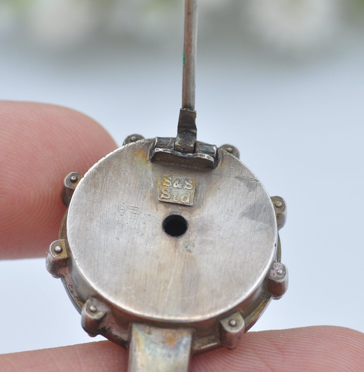 Large Antique Victorian Sterling Silver Banjo Brooch with Six Strings - Victorian Novelty Musical Instrument Jewellery