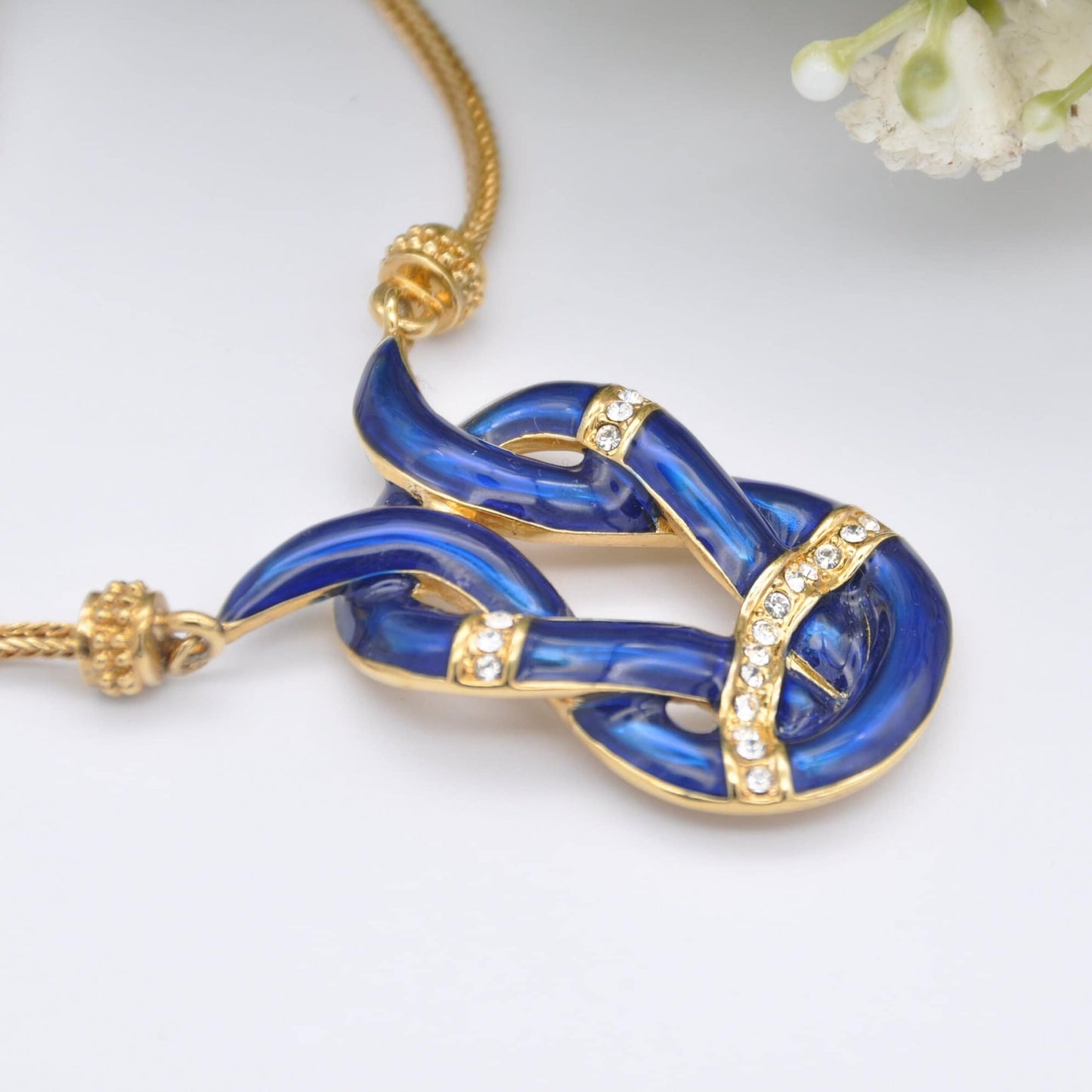 Vintage JBK Enamel Necklace - Jacqueline Kennedy Camrose & Kross | Gold Tone with Blue Enamel and Rhinestone