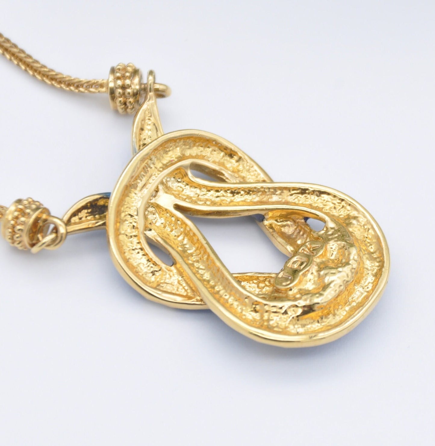 Vintage JBK Enamel Necklace - Jacqueline Kennedy Camrose & Kross | Gold Tone with Blue Enamel and Rhinestone