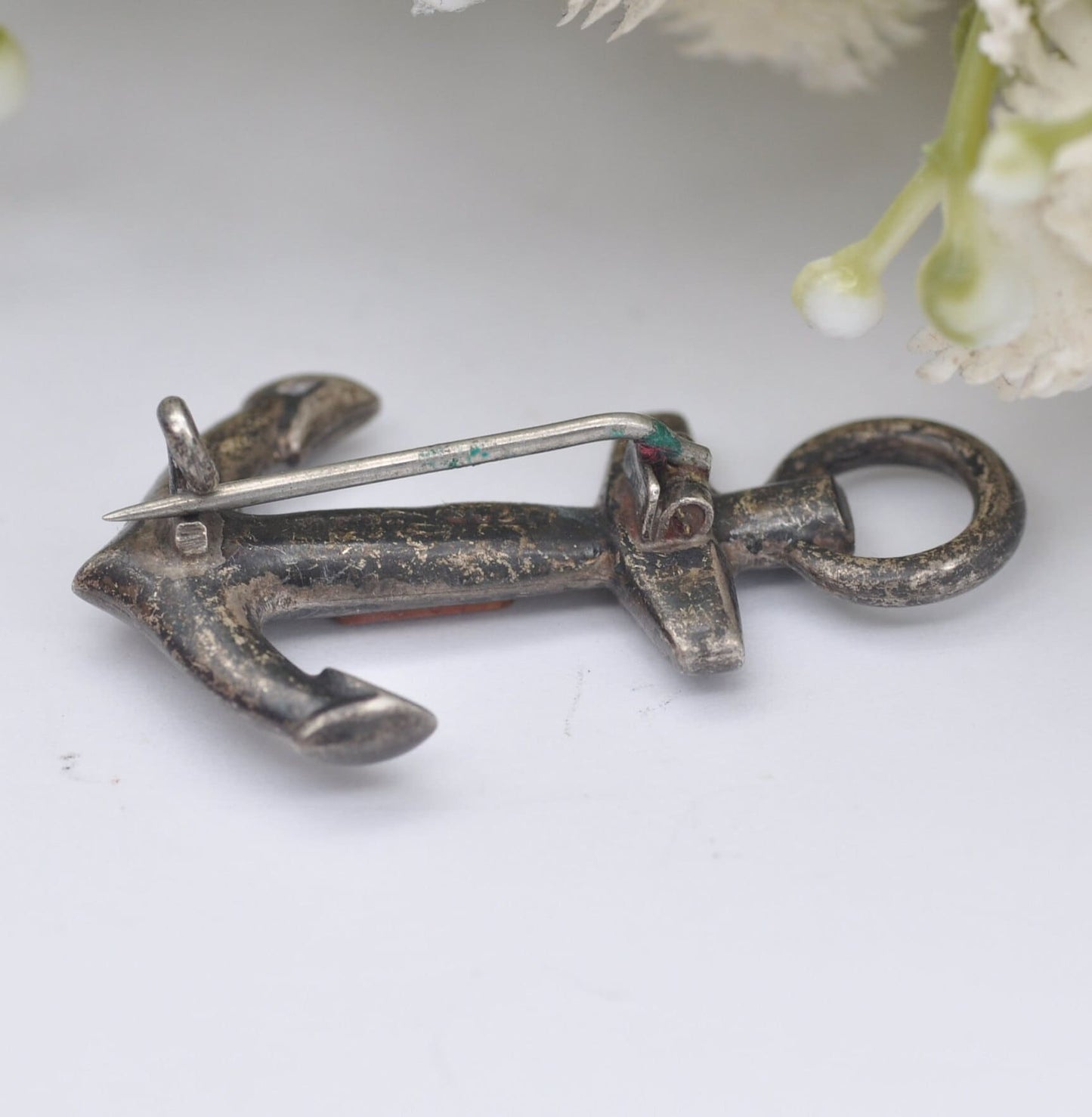 Antique Sterling Silver Scottish Agate Anchor Brooch 1909