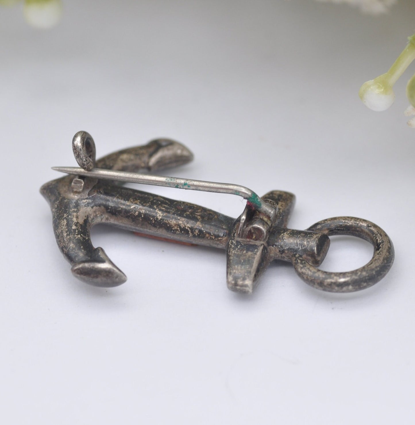 Antique Sterling Silver Scottish Agate Anchor Brooch 1909