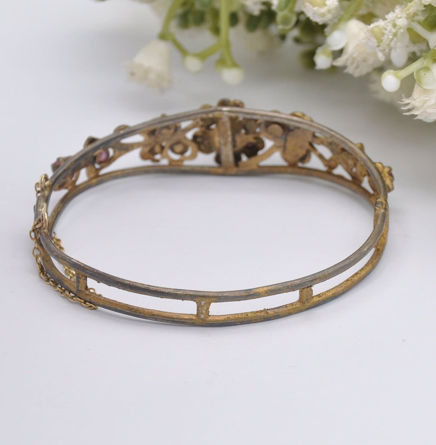 Antique Victorian Red Paste Flower Bangle Bracelet