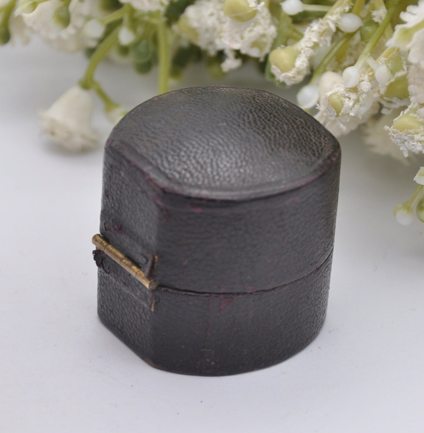 Antique Leather Squared Oval Ring Box with Clasp Front - Henry E. Peck London Jewellers | Silk and Velvet Lined