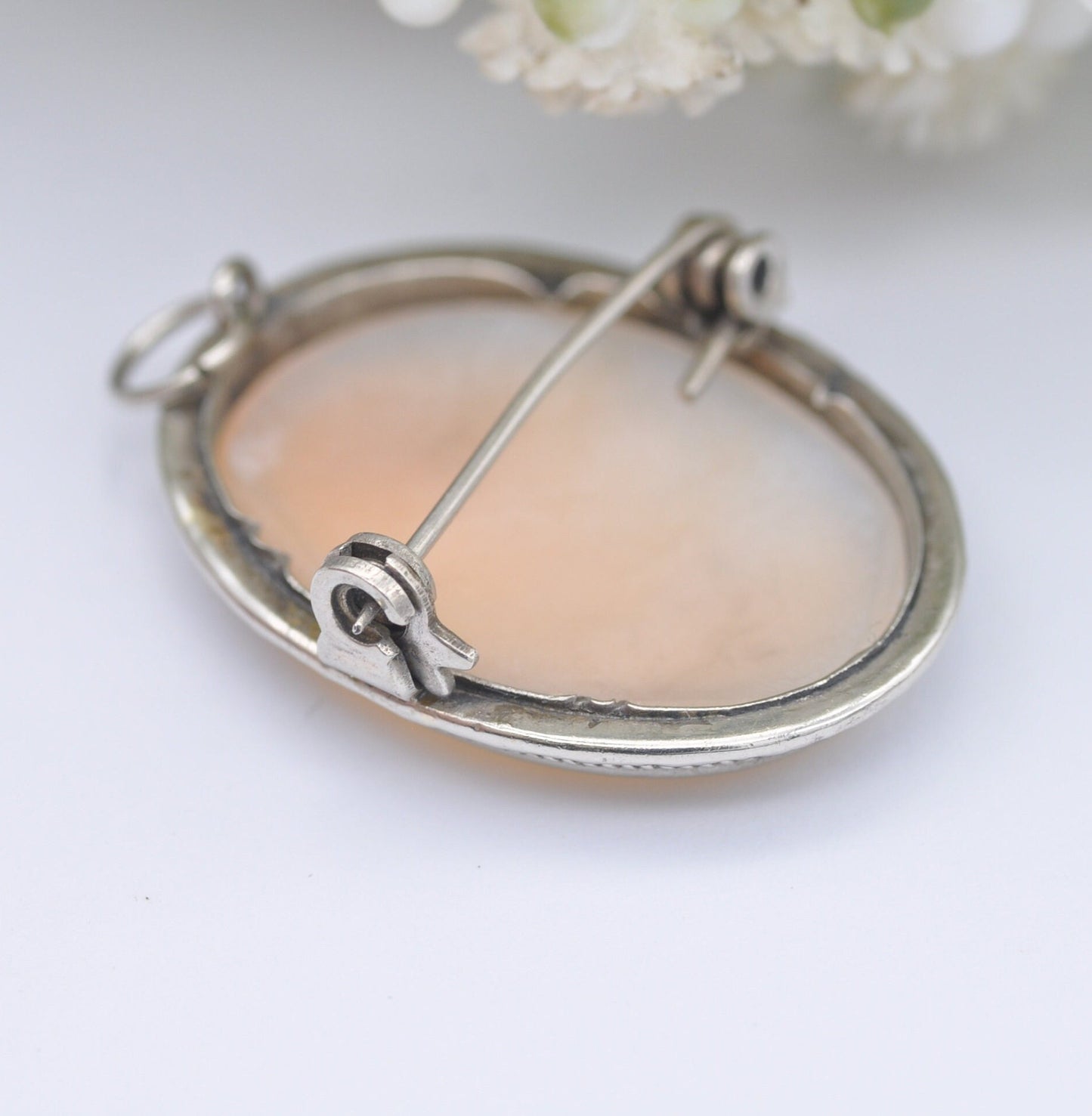 Vintage Silver Cameo Brooch or Pendant - Carved Shell Profile Portrait
