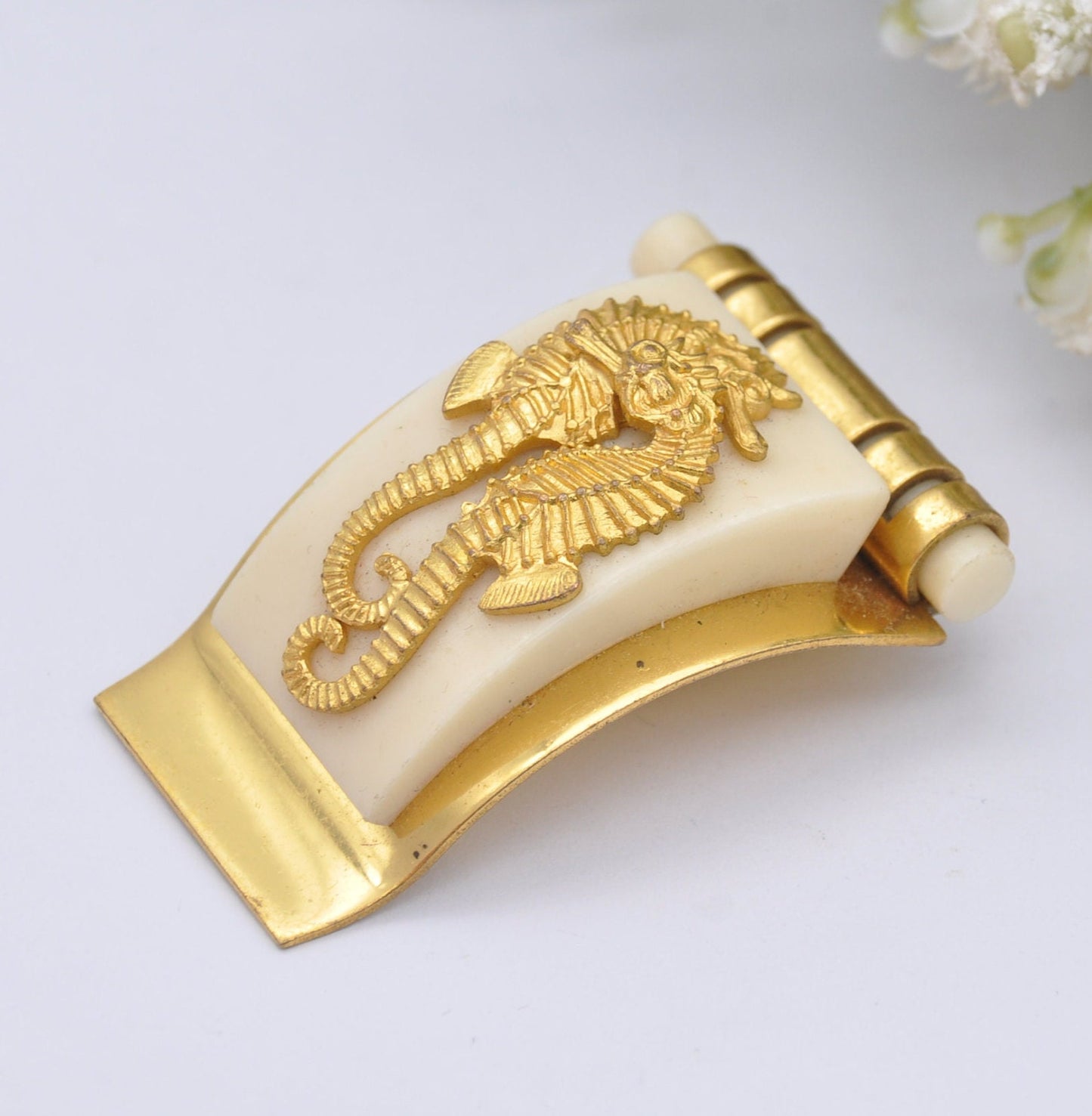 Vintage Jean Painlevé Seahorse Dress Clip - Art Deco L’Hippocampe Jewellery | Galalith Early Plastic