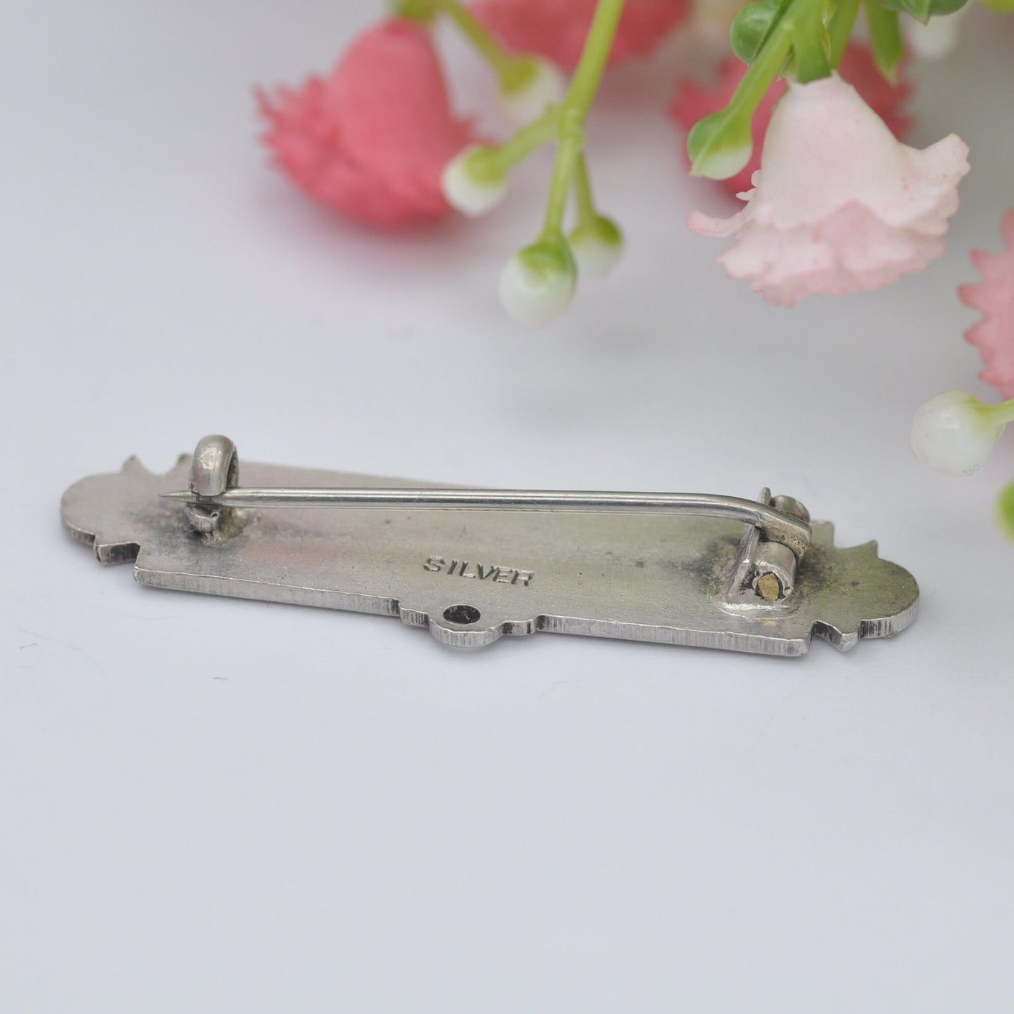 Antique Sterling Silver Bar Brooch with Bale - Name Tag Badge Blank for Engraving