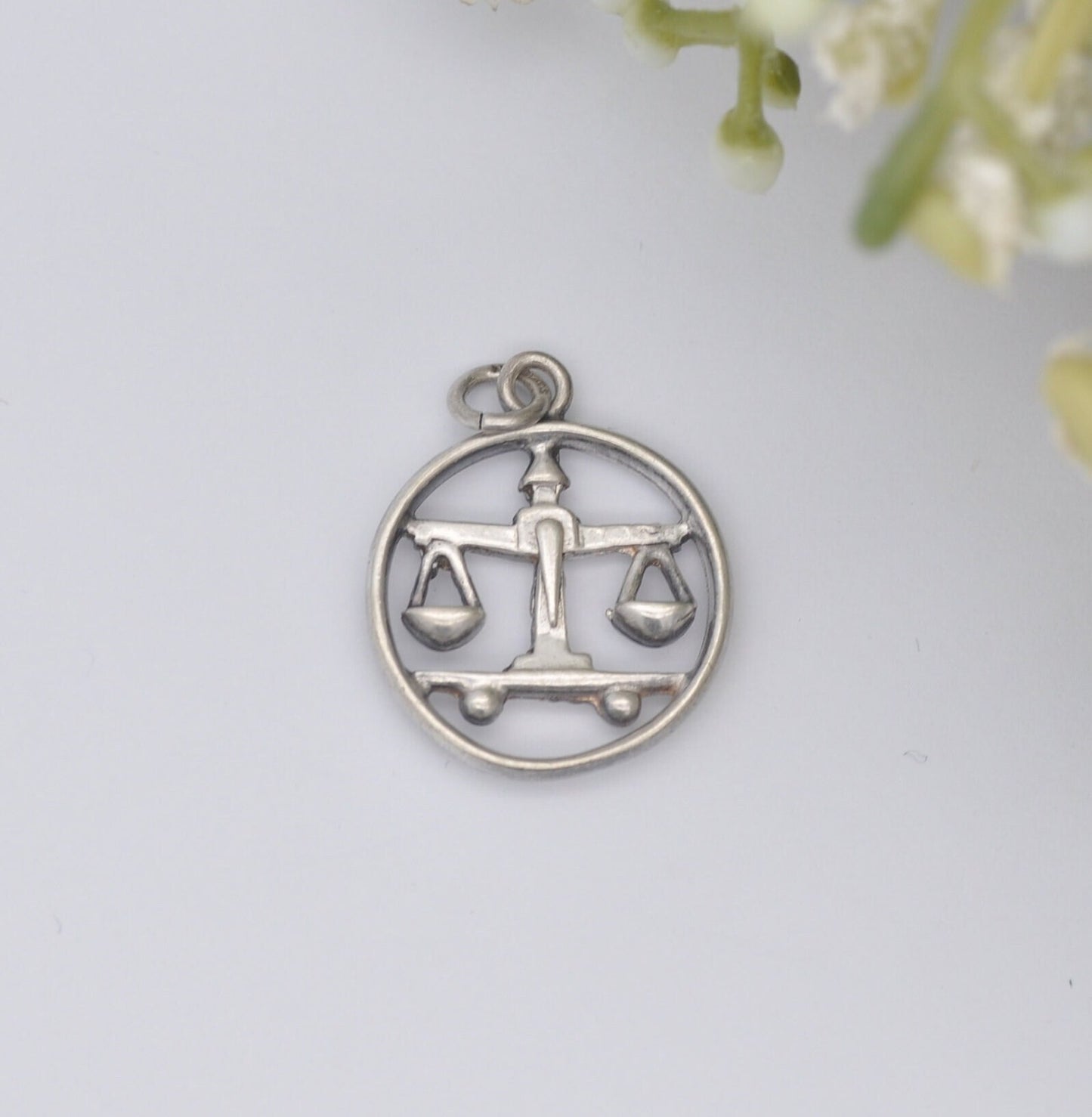 Vintage Sterling Silver Libra Scales Charm Pendant - Zodiac Star Sign | Scandinavian Silver