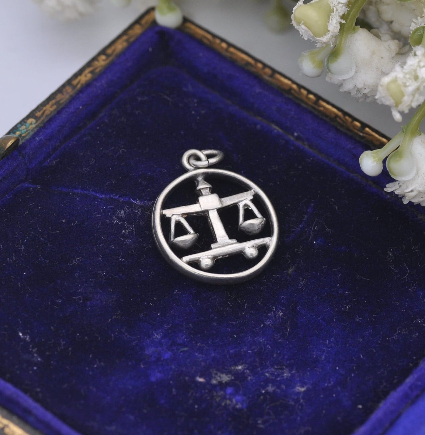 Vintage Sterling Silver Libra Scales Charm Pendant - Zodiac Star Sign | Scandinavian Silver