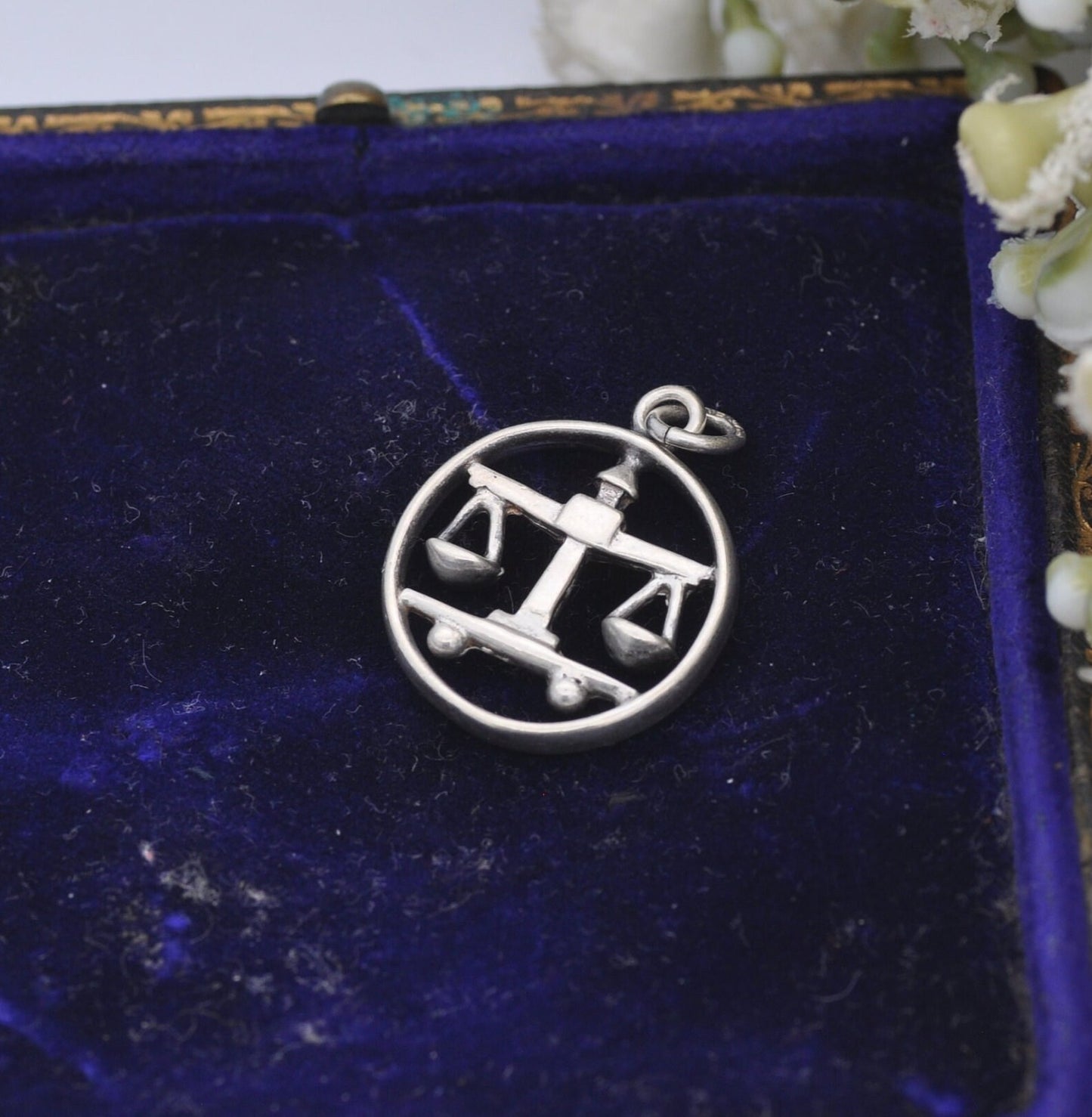 Vintage Sterling Silver Libra Scales Charm Pendant - Zodiac Star Sign | Scandinavian Silver