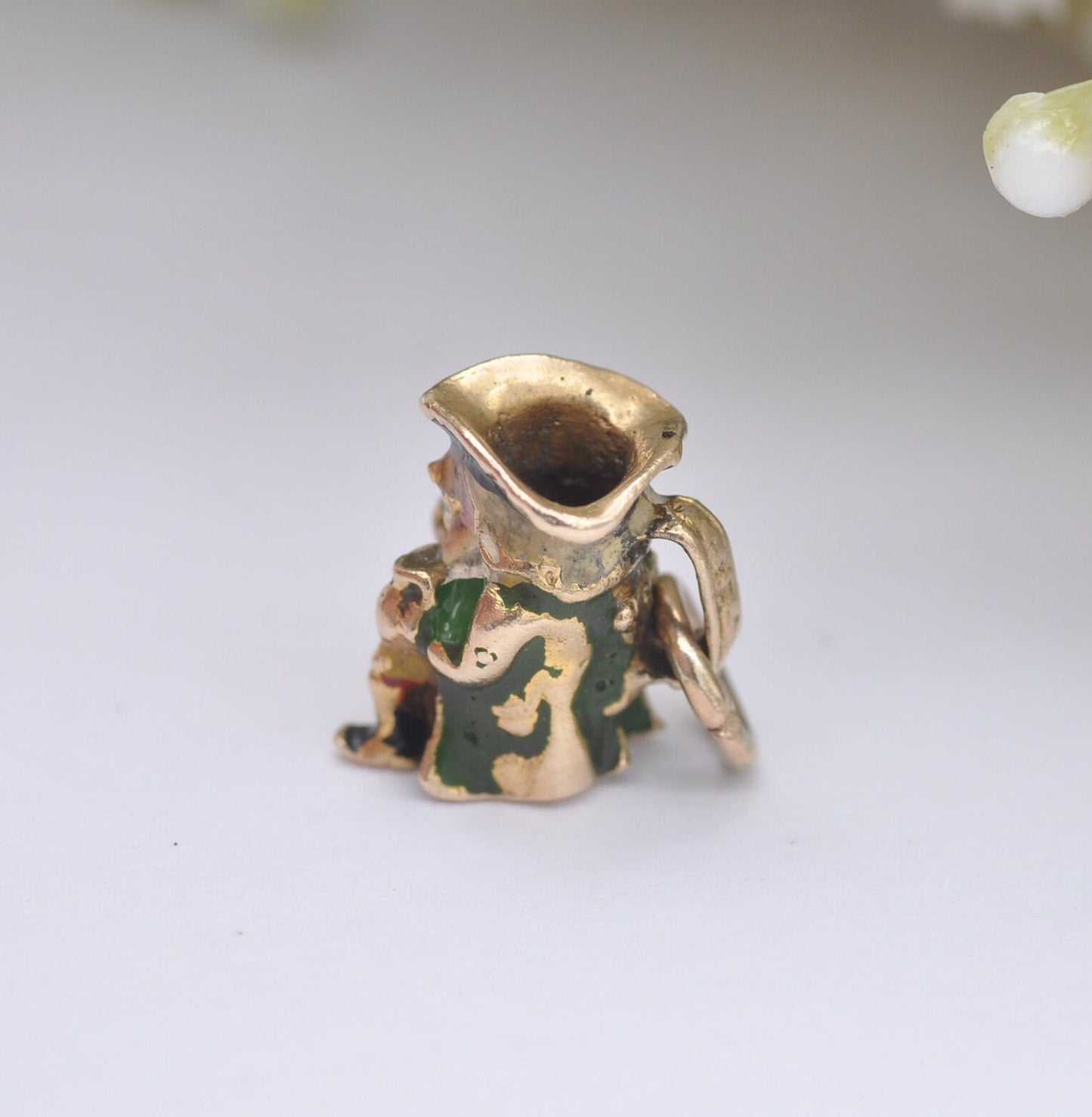 Vintage 9ct Gold Enamel Toby Jug Charm Pendant - Seated Person Drinking Fillpot