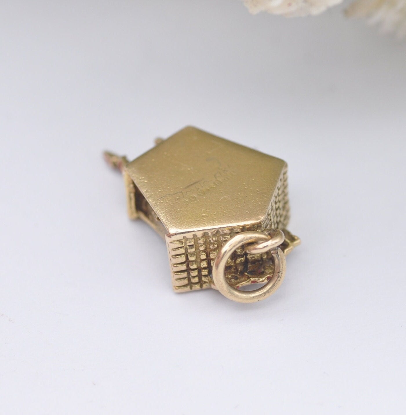 Vintage 9ct Gold Enamel Cuckoo Clock Charm Pendant with Articulated Moving Bird and Pendulum