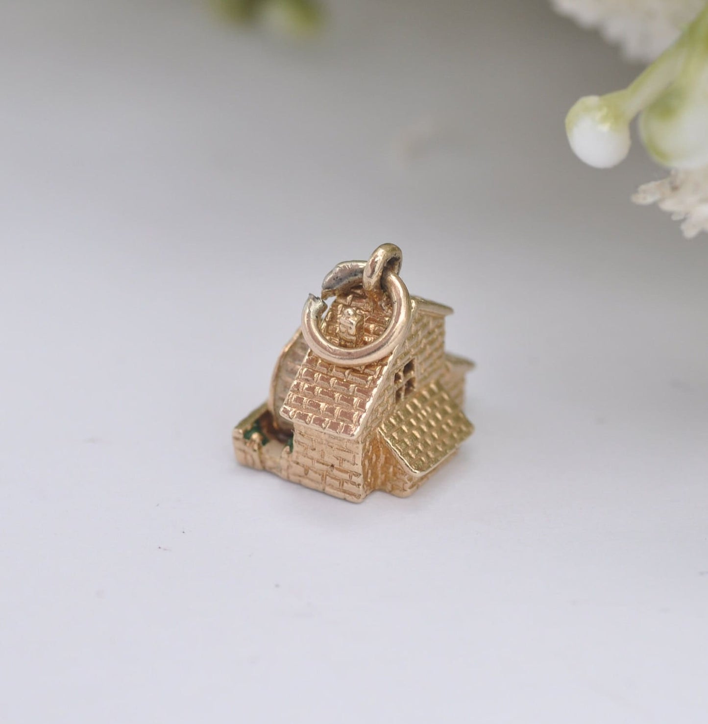 Vintage 9ct Gold Watermill Charm Pendant 1972 - with Spinning Wheel