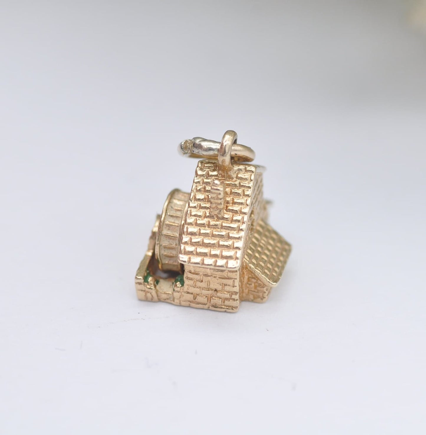 Vintage 9ct Gold Watermill Charm Pendant 1972 - with Spinning Wheel