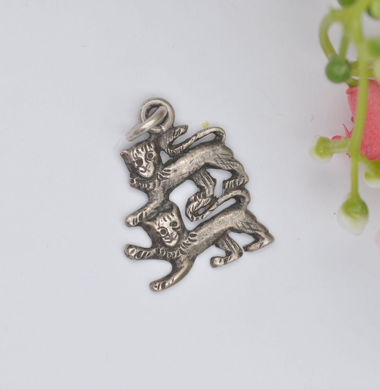 Antique Silver Normandy Lions Charm Pendant - William the Conqueror Coat of Arms | Two Lions Passant