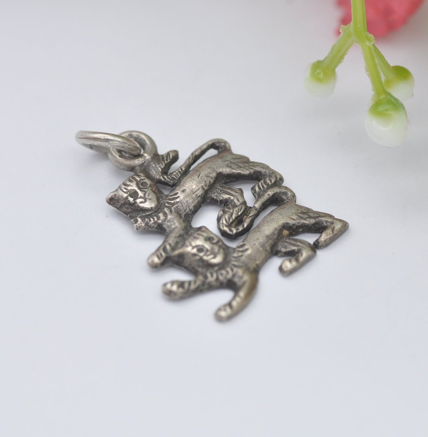 Antique Silver Normandy Lions Charm Pendant - William the Conqueror Coat of Arms | Two Lions Passant