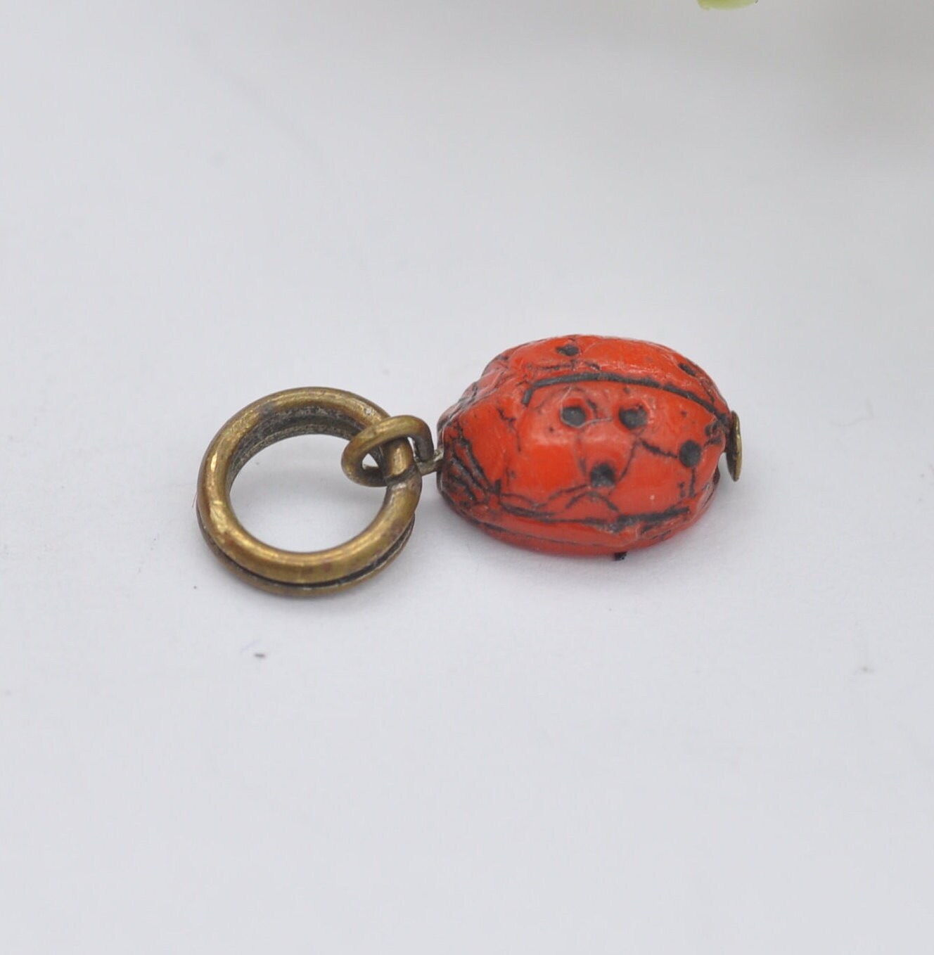Antique Glass Ladybird Ladybug Charm Pendant - Novelty Vintage Insect Jewellery