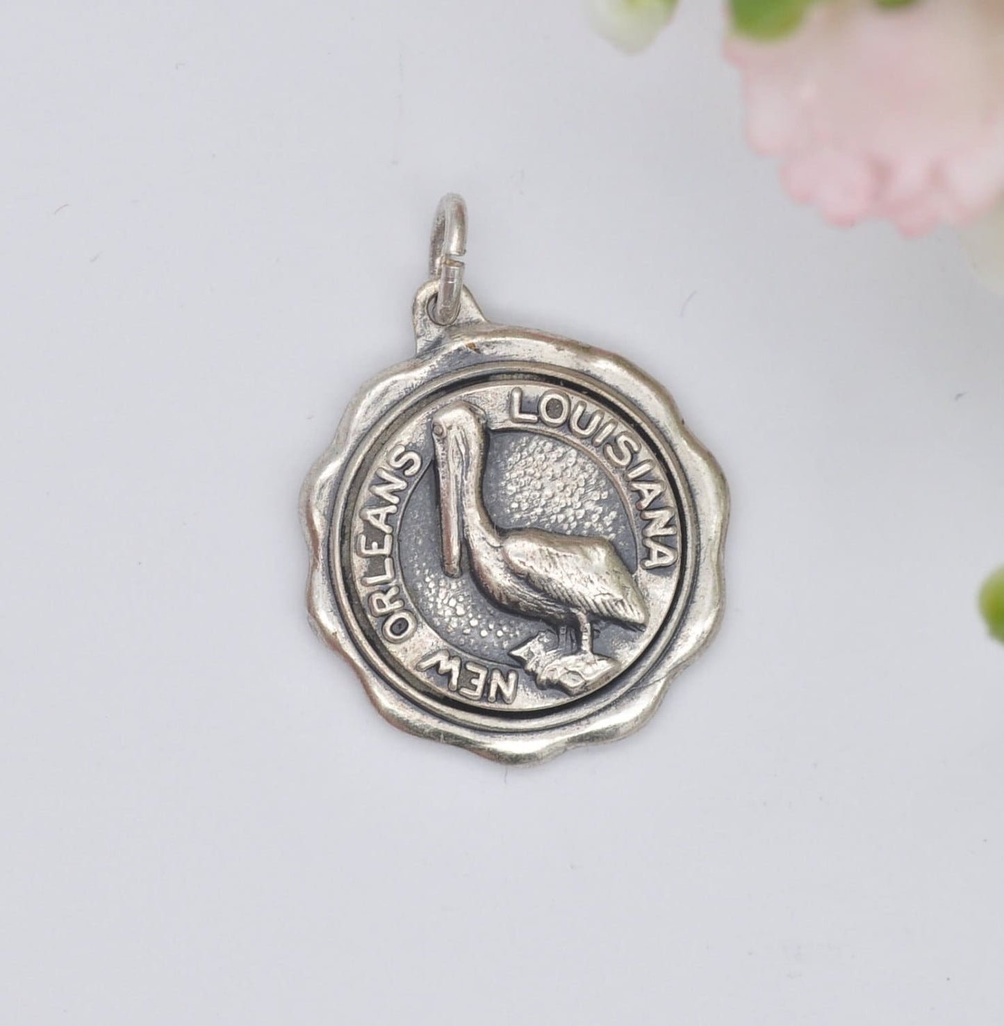 Vintage Sterling Silver New Orleans Louisiana Souvenir Charm Pendant - New Orleans Pelican