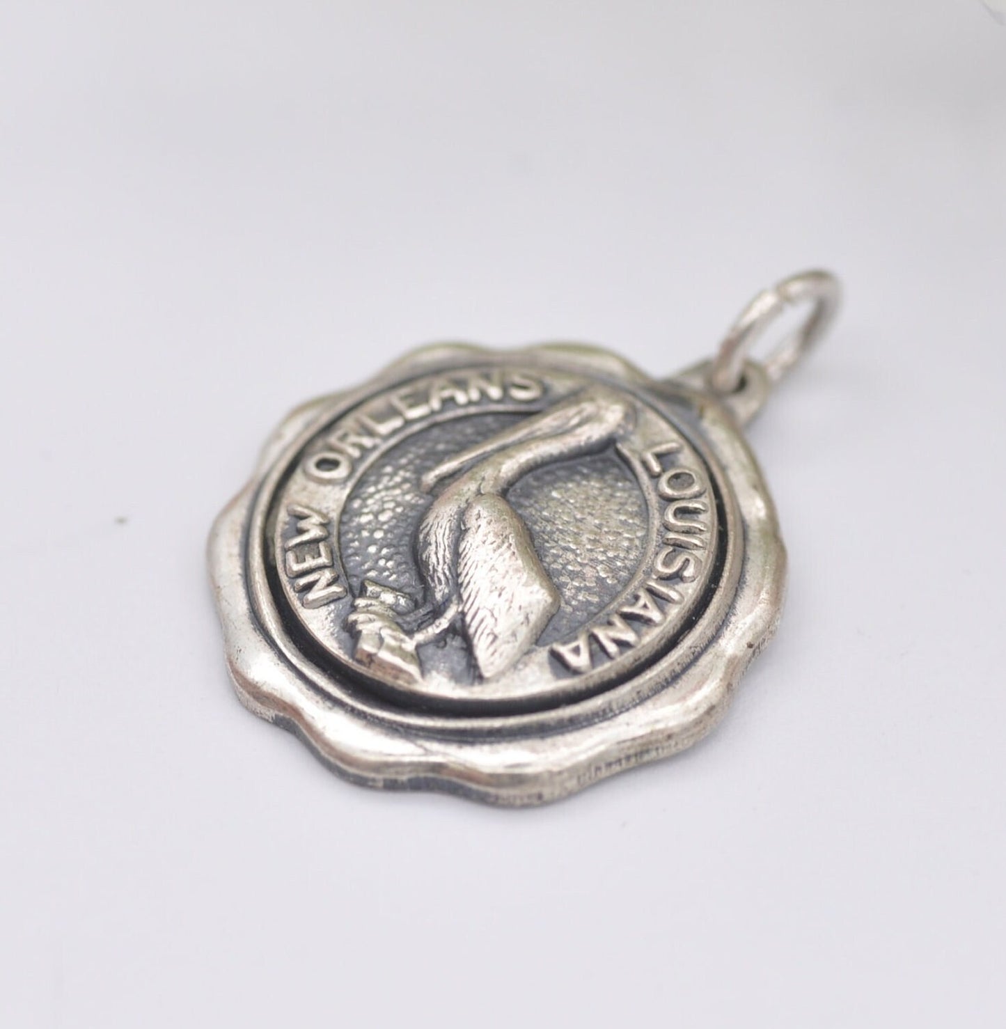 Vintage Sterling Silver New Orleans Louisiana Souvenir Charm Pendant - New Orleans Pelican
