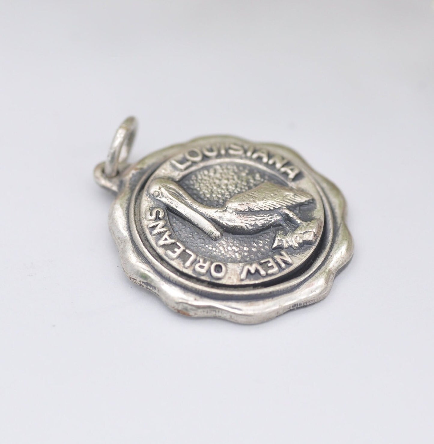 Vintage Sterling Silver New Orleans Louisiana Souvenir Charm Pendant - New Orleans Pelican
